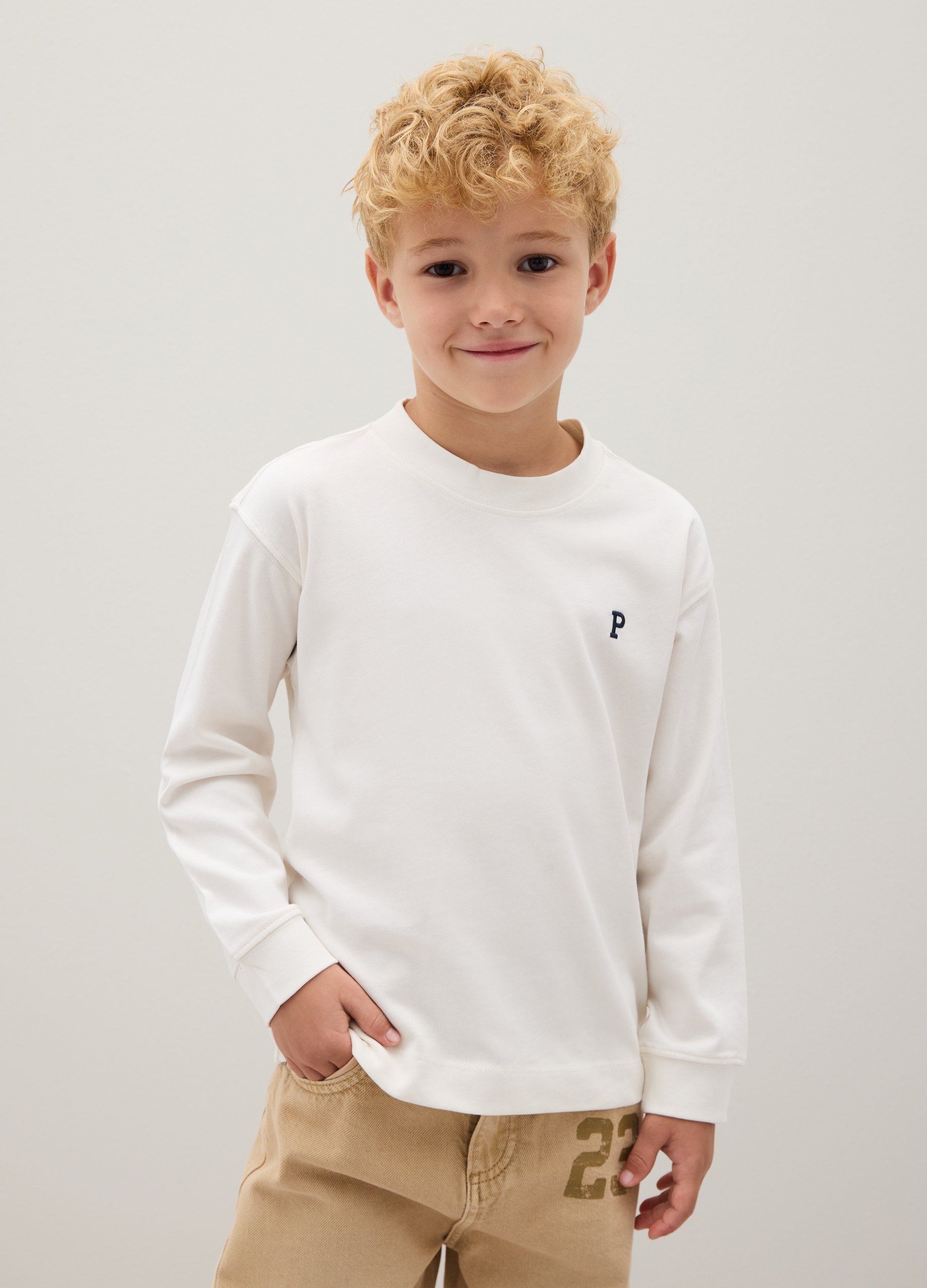 PIOMBO KIDS, Camiseta Infantil De Algodón Puro Blanca Ajuste Regular, Niño, Blanco óptico, Talla: 4