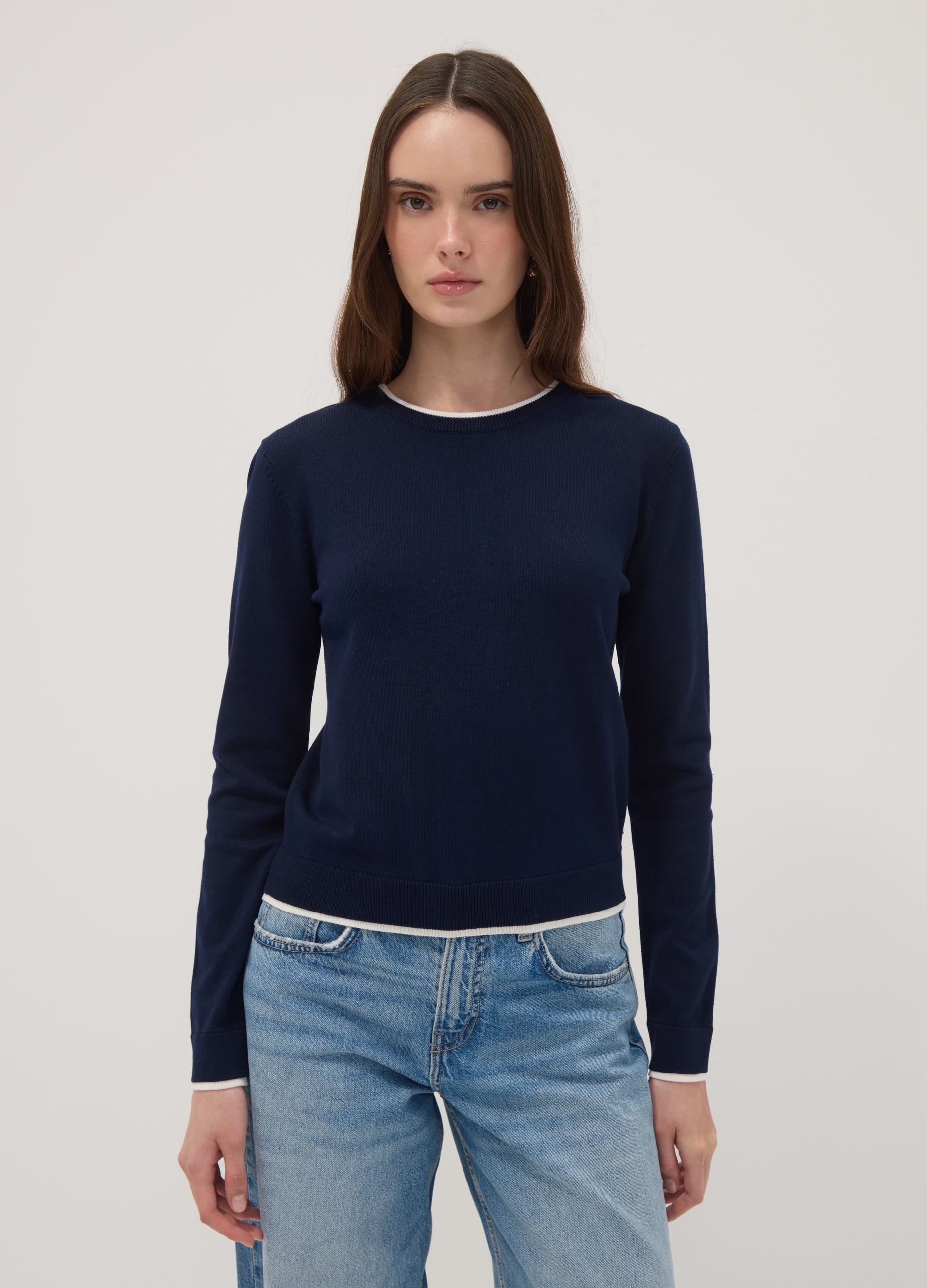 OVS, Maglia Blu In Misto Viscosa A Girocollo, Donna, Blu, Taglia: S