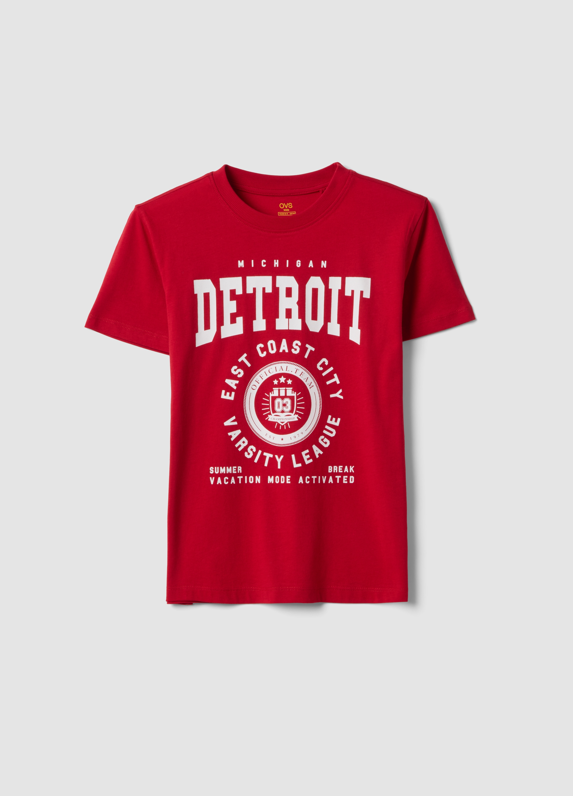 OVS KIDS, Camiseta Roja De Algodón Puro Para Chico Regular Fit Con Estampado, Niño, Rojo fresa, Talla: 12-13