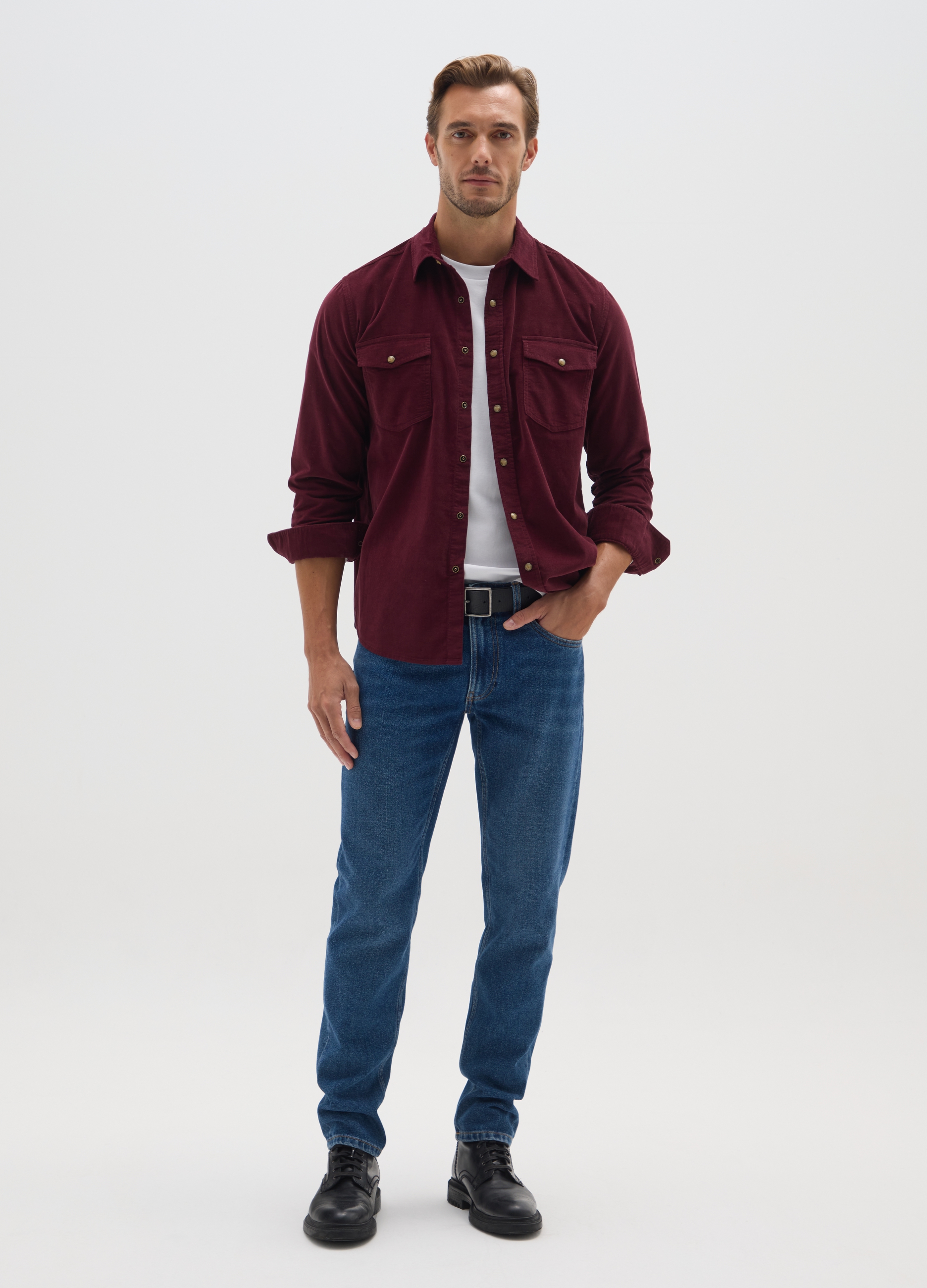 Camisa Roja De Pana En Puro Algodón, Ajuste Regular, Hombre, Rojo Oscuro, Talla: M