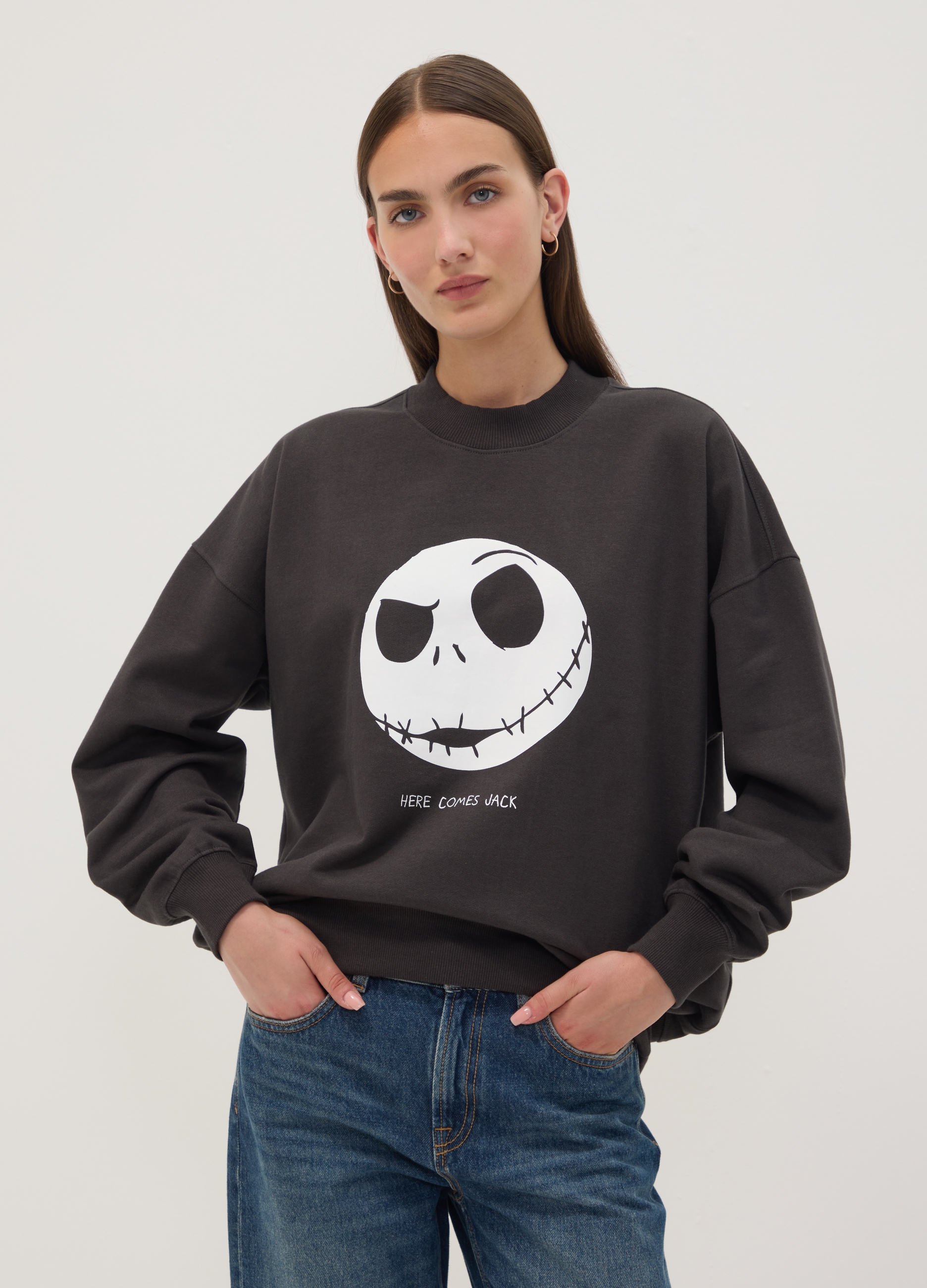 DISNEY, Felpa Nera In Puro Cotone Con Stampa The Nightmare Before Christmas, Unisex, Nero, Taglia: M