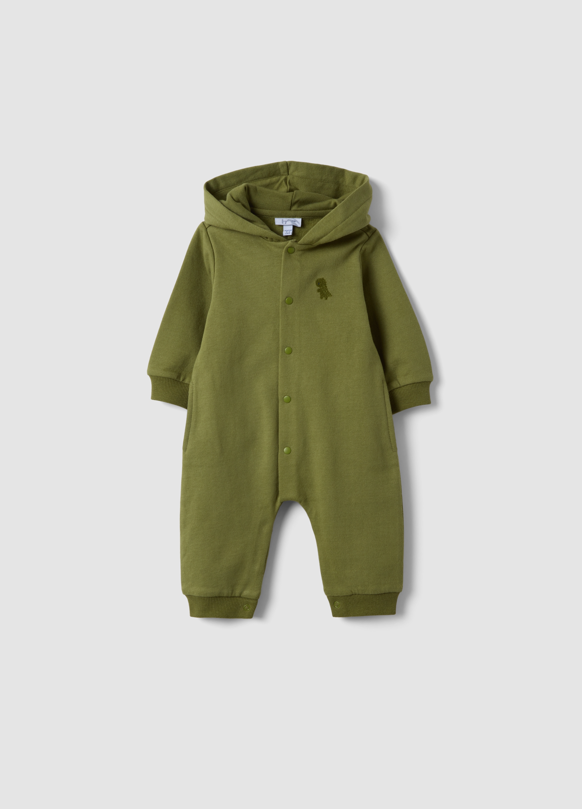 FAGOTTINO, Tutina Verde Con Cappuccio In Puro Cotone Organico A Forma Di Dinosauro, Neonato, Verde, Taglia: 1-3