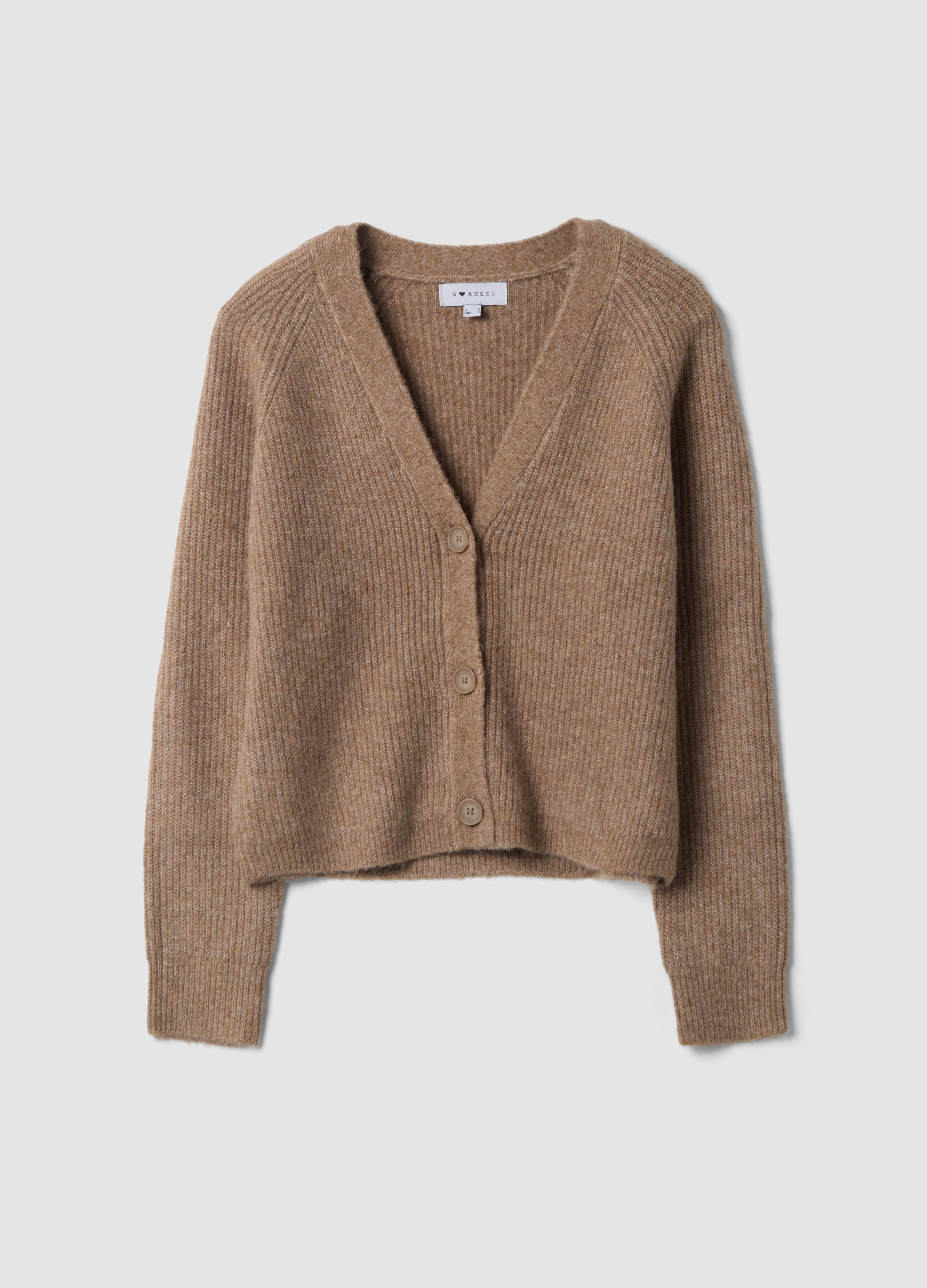 B.ANGEL, Cardigan Marrone In Lana Elasticizzata Con Scollo Profondo A V Over Fit, Donna, Marrone, Taglia: XS
