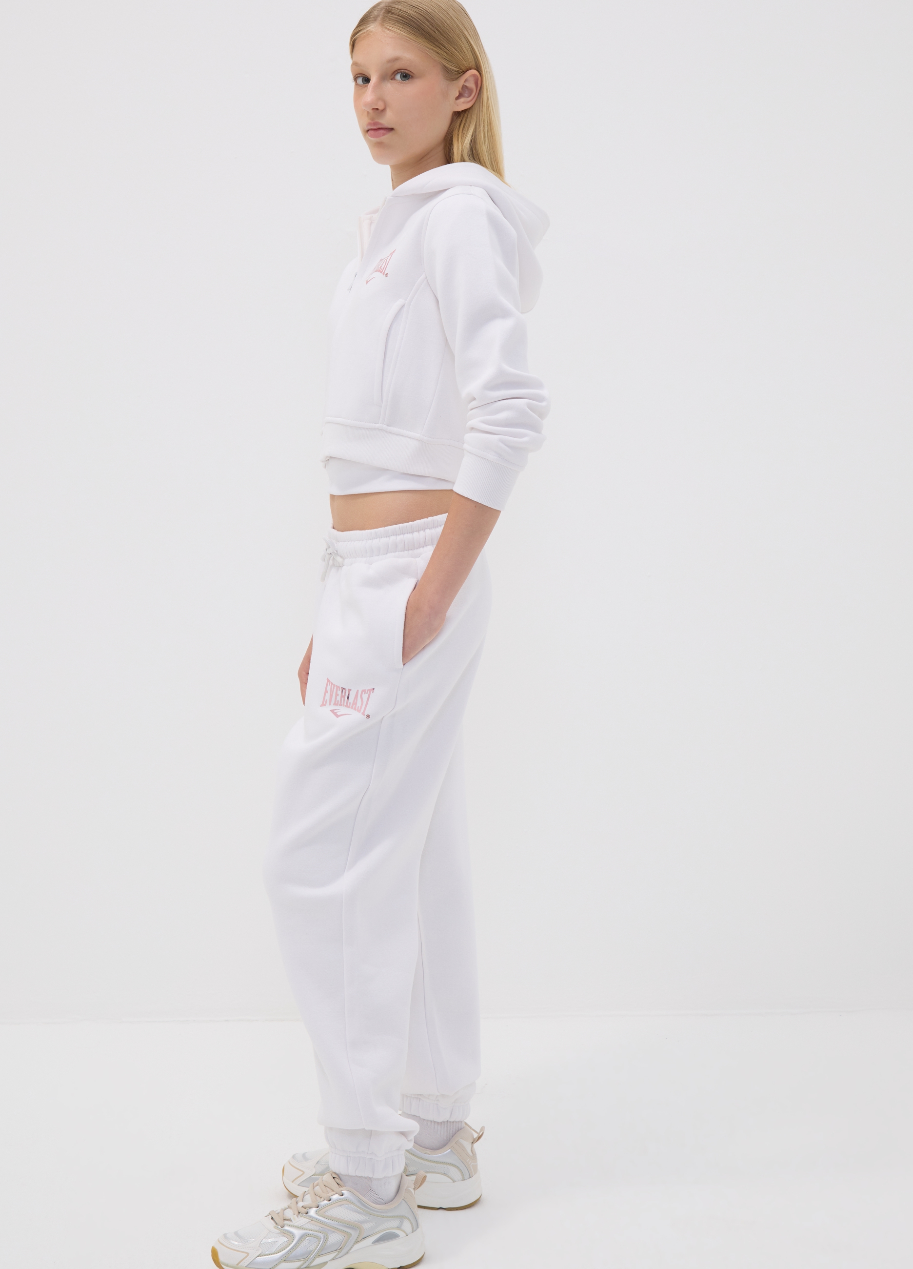 EVERLAST, Pantaloni Sportivi Bianchi In Misto Cotone Per Ragazza Regular Fit, Unisex, Bianco, Taglia: 12-13
