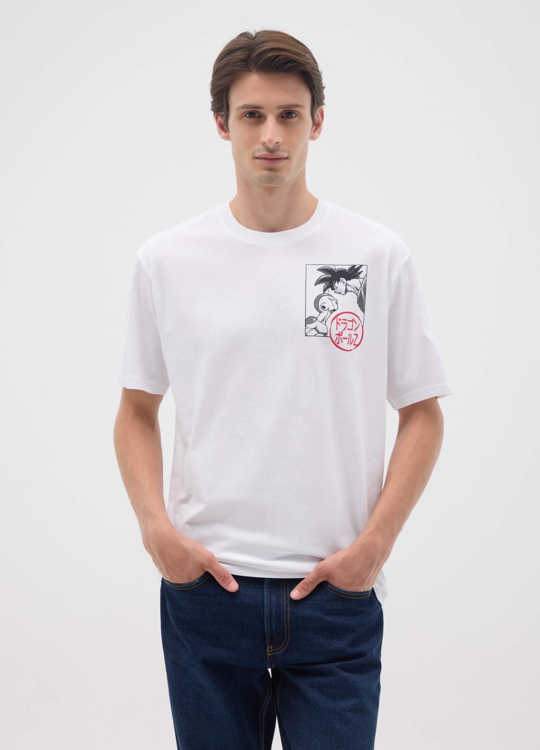 OVS, T-shirt In Puro Cotone Bianca Relaxed Fit Con Stampa Dragon Ball, Uomo, Multicolor, Taglia: XL