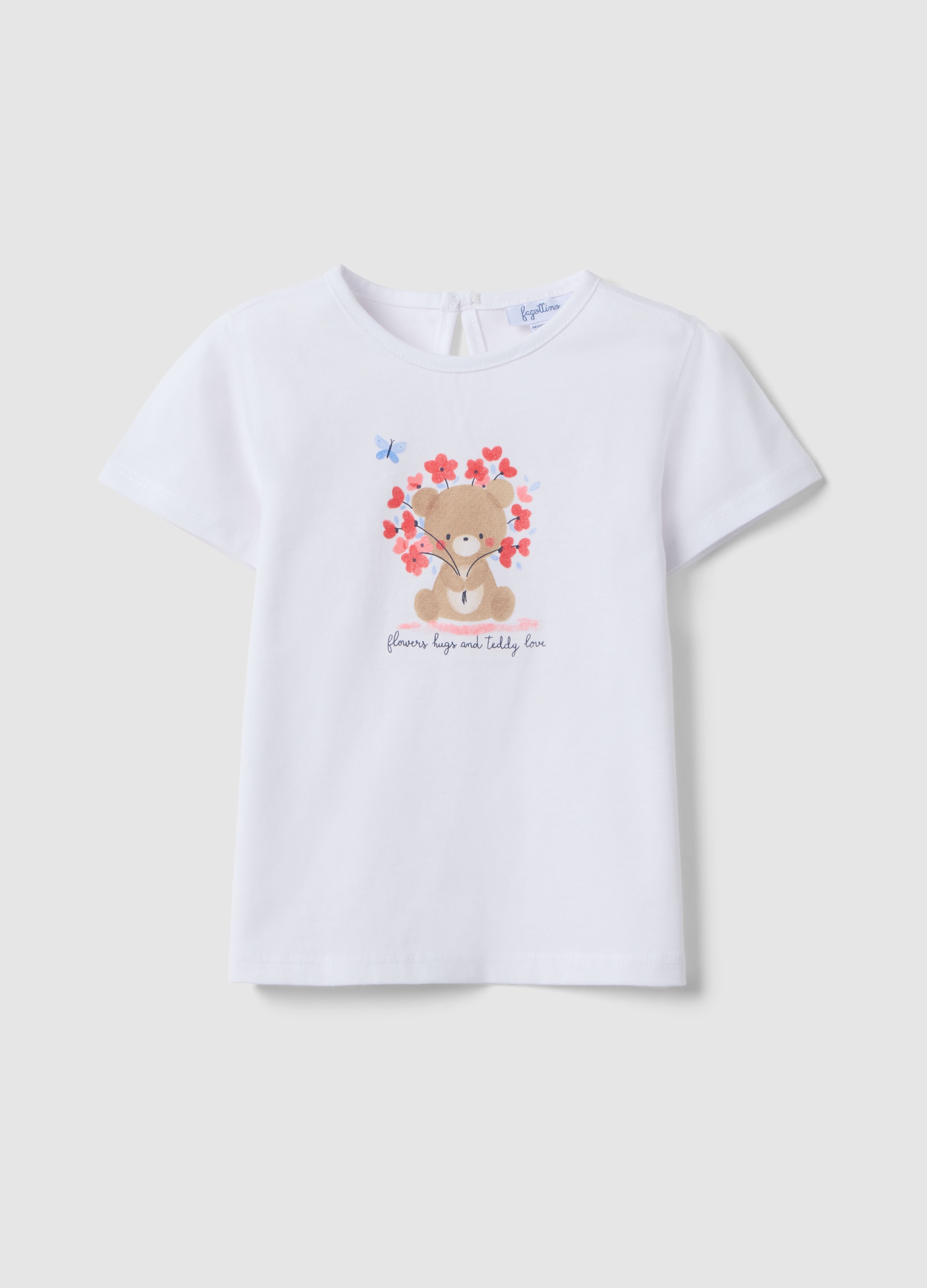 FAGOTTINO, Camiseta Blanca De Niña En Algodón Puro Ajuste Regular Con Osito, Niña, Blanco crema, Talla: 12-18