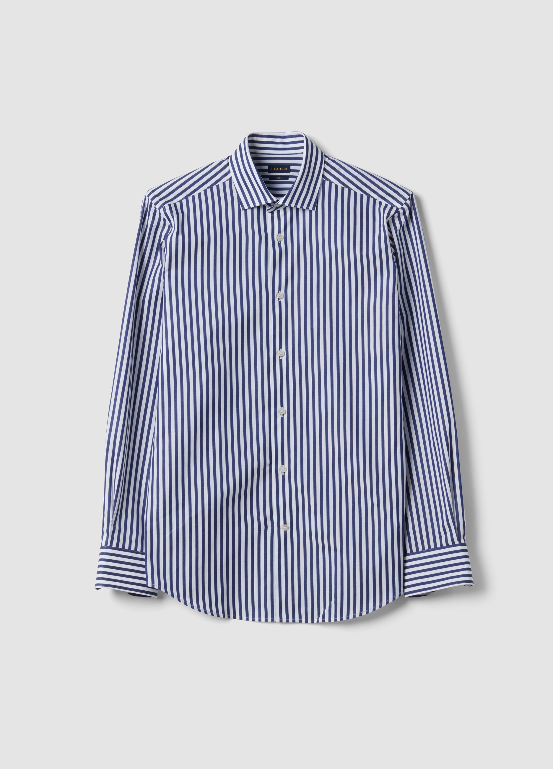 PIOMBO, Camicia Blu A Righe In Puro Cotone, Uomo, Azzurro, Taglia: 42