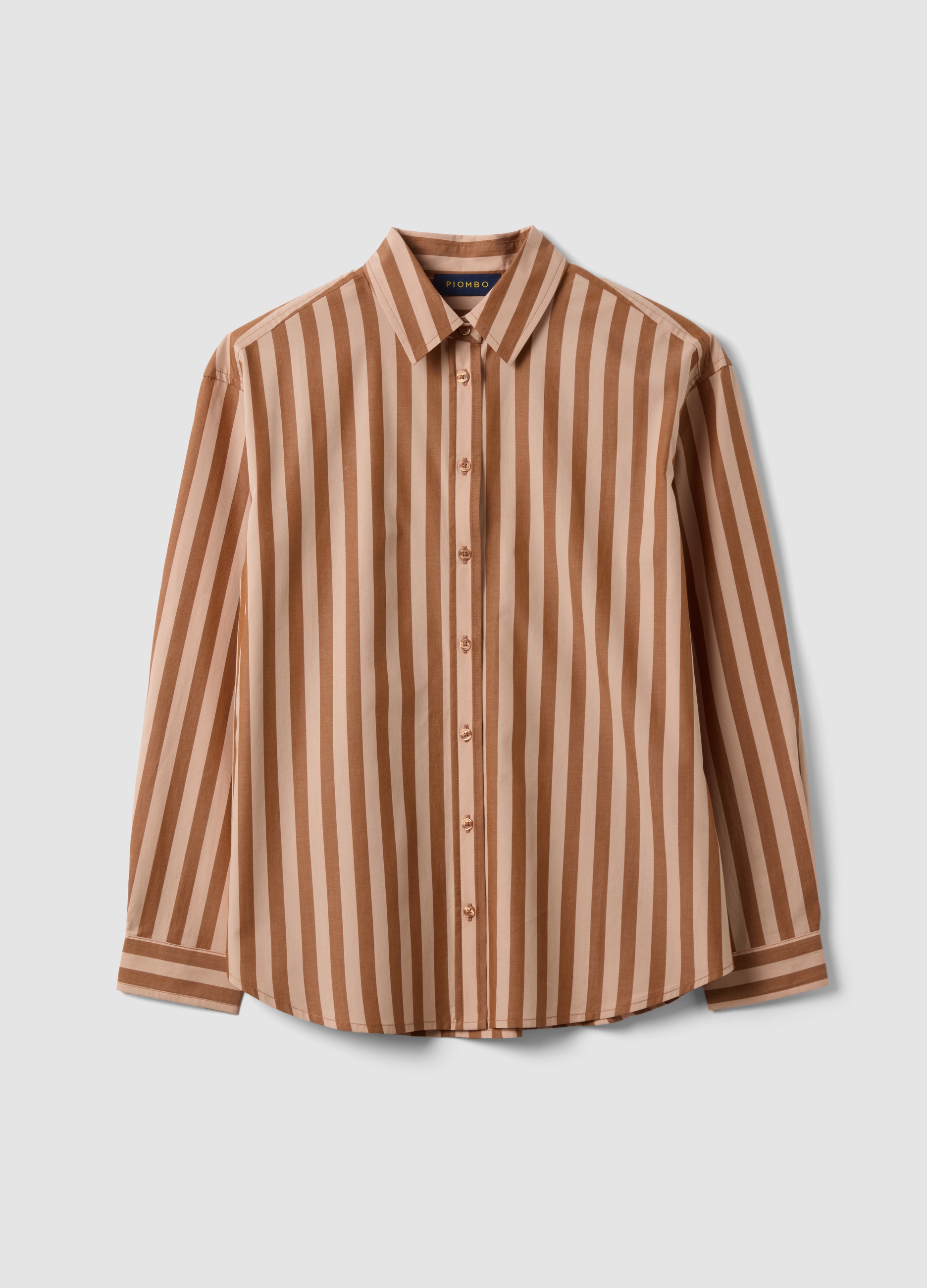 PIOMBO, Camicia Marrone A Righe In Popeline Di Puro Cotone Regular Fit, Donna, Marrone, Taglia: XS
