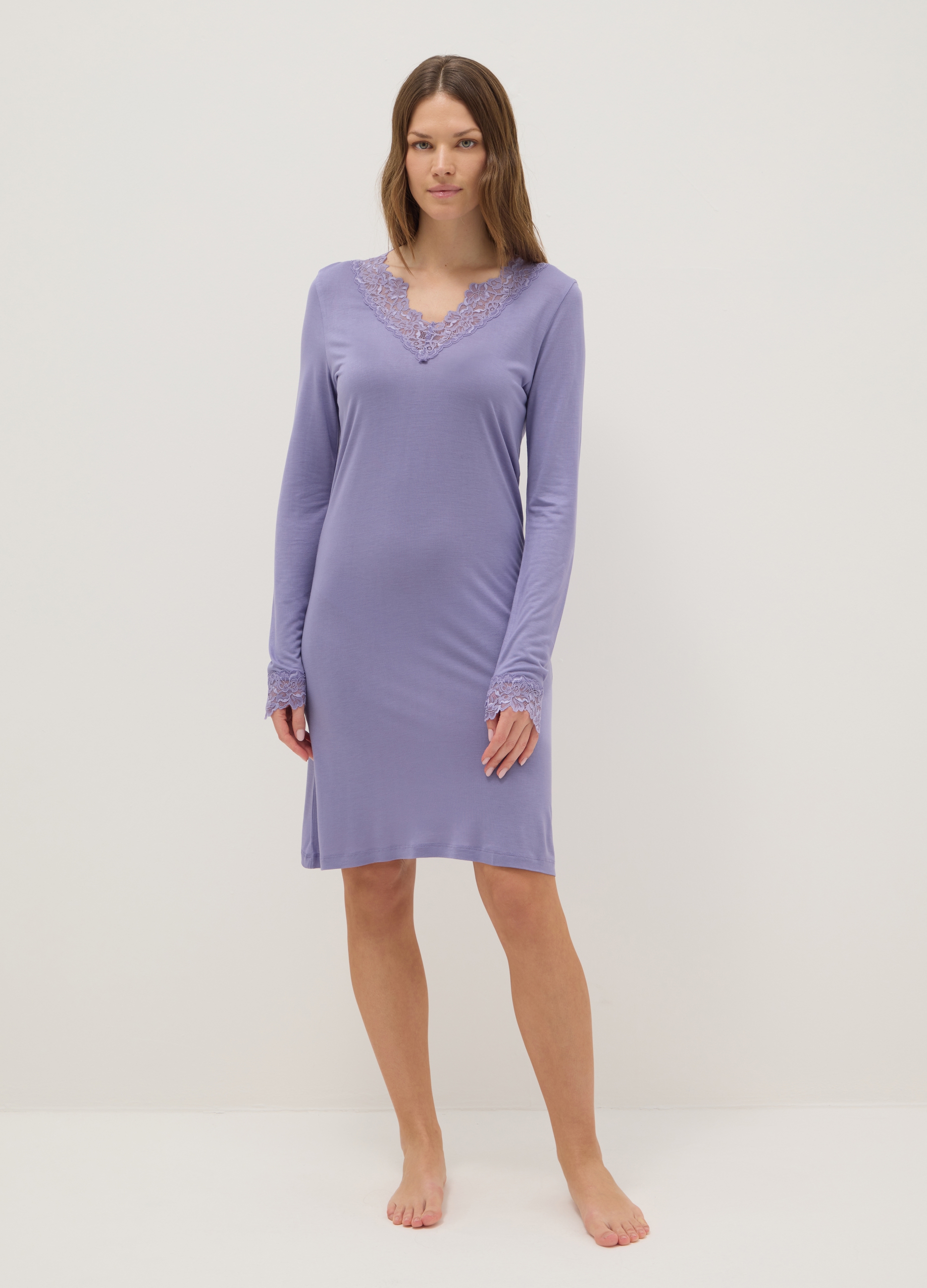 Camisón Violeta Con Escote En V De Encaje Y Ajuste Regular, Mujer, Lavanda, Talla: XL