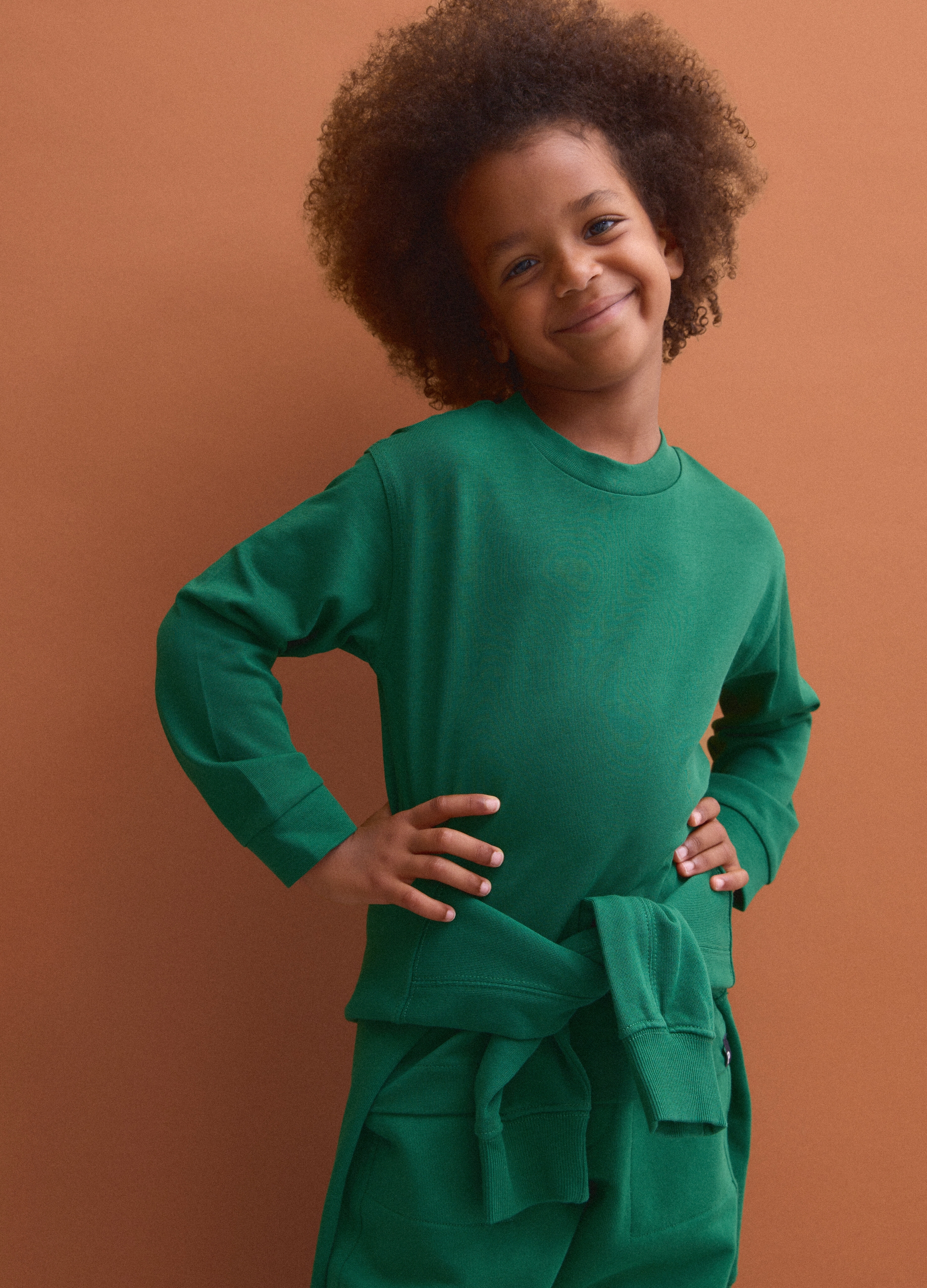 PIOMBO KIDS, T-shirt Verde In Puro Cotone Girocollo A Maniche Lunghe Per Bambino, Verde, Taglia: 6