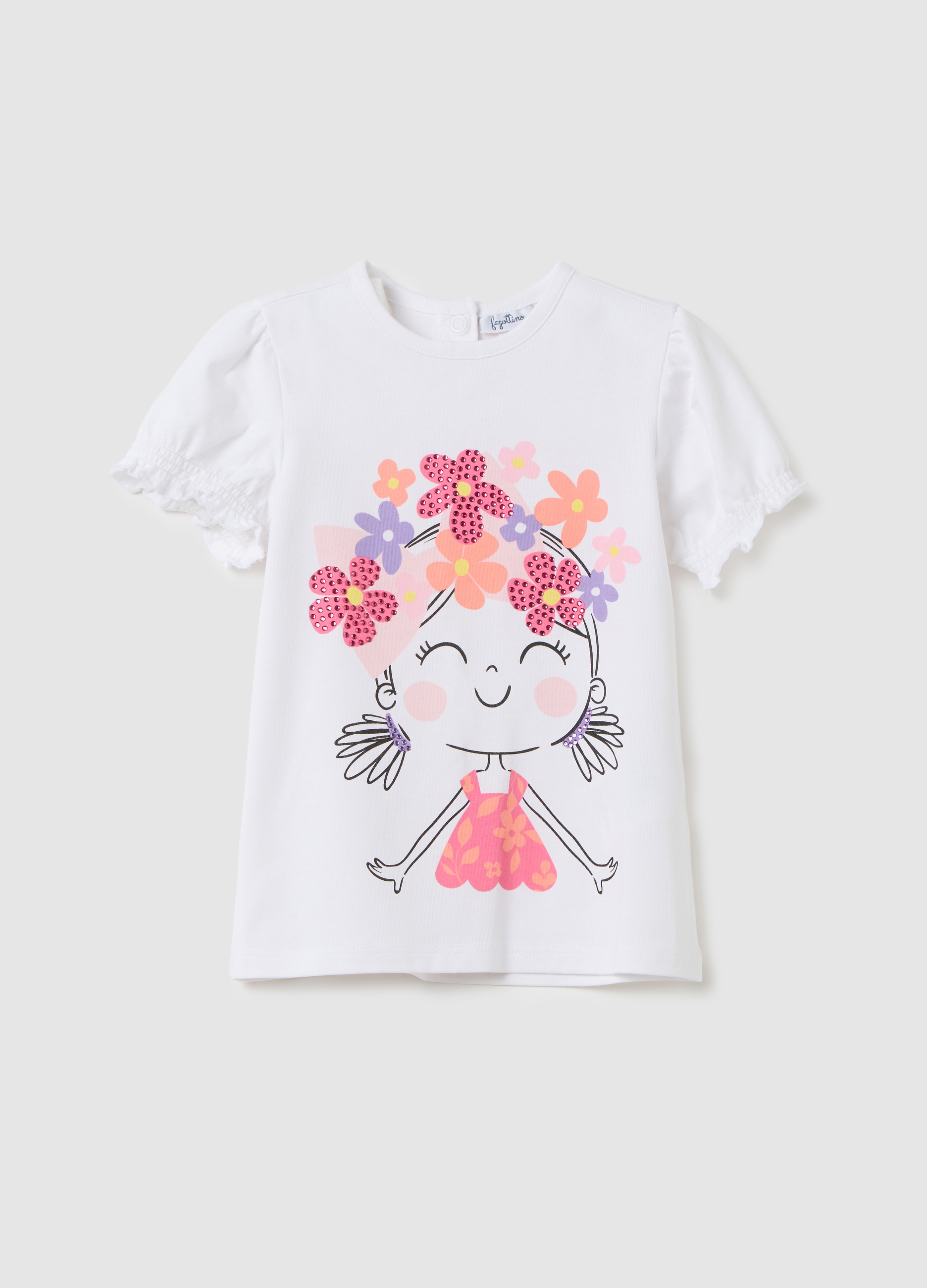 FAGOTTINO, T-shirt Da Bambina In Cotone Bianco Regular Fit, Bianco, Taglia: 18-24