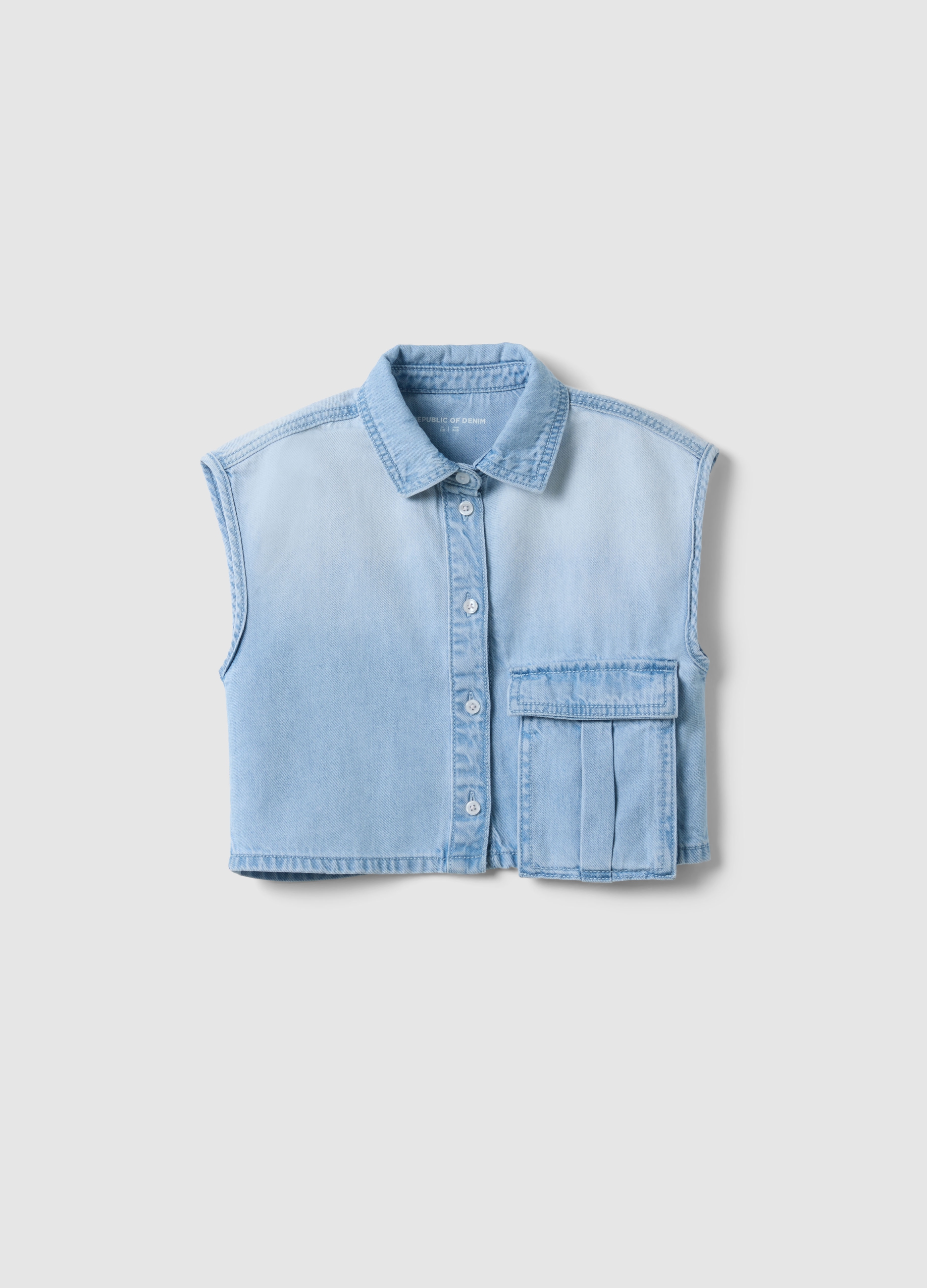 OVS KIDS, Camisa Recortada De Mezclilla Azul Para Niñas, Ajuste Regular En Mezcla De Algodón, Niña, Azul claro, Talla: 4-5