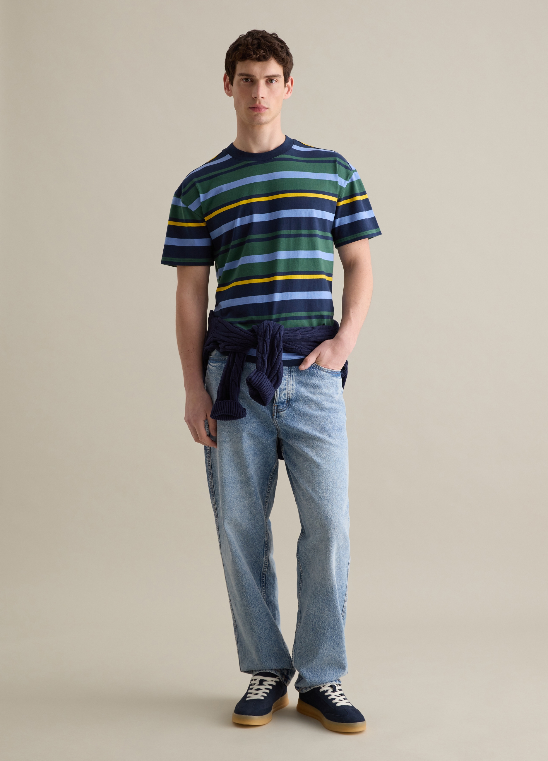 PIOMBO, T-shirt Verde E Blu In Cotone A Righe, Uomo, Multicolor, Taglia: S