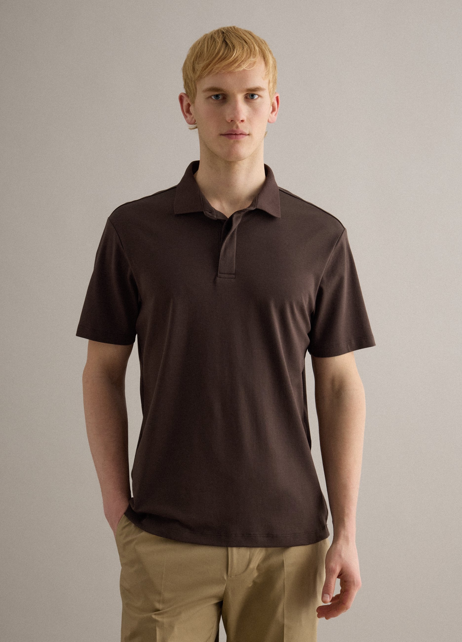 Piombo Contemporary, Polo Marrón De Algodón Puro Ajuste Regular, Hombre, Marrón oscuro, Talla: M