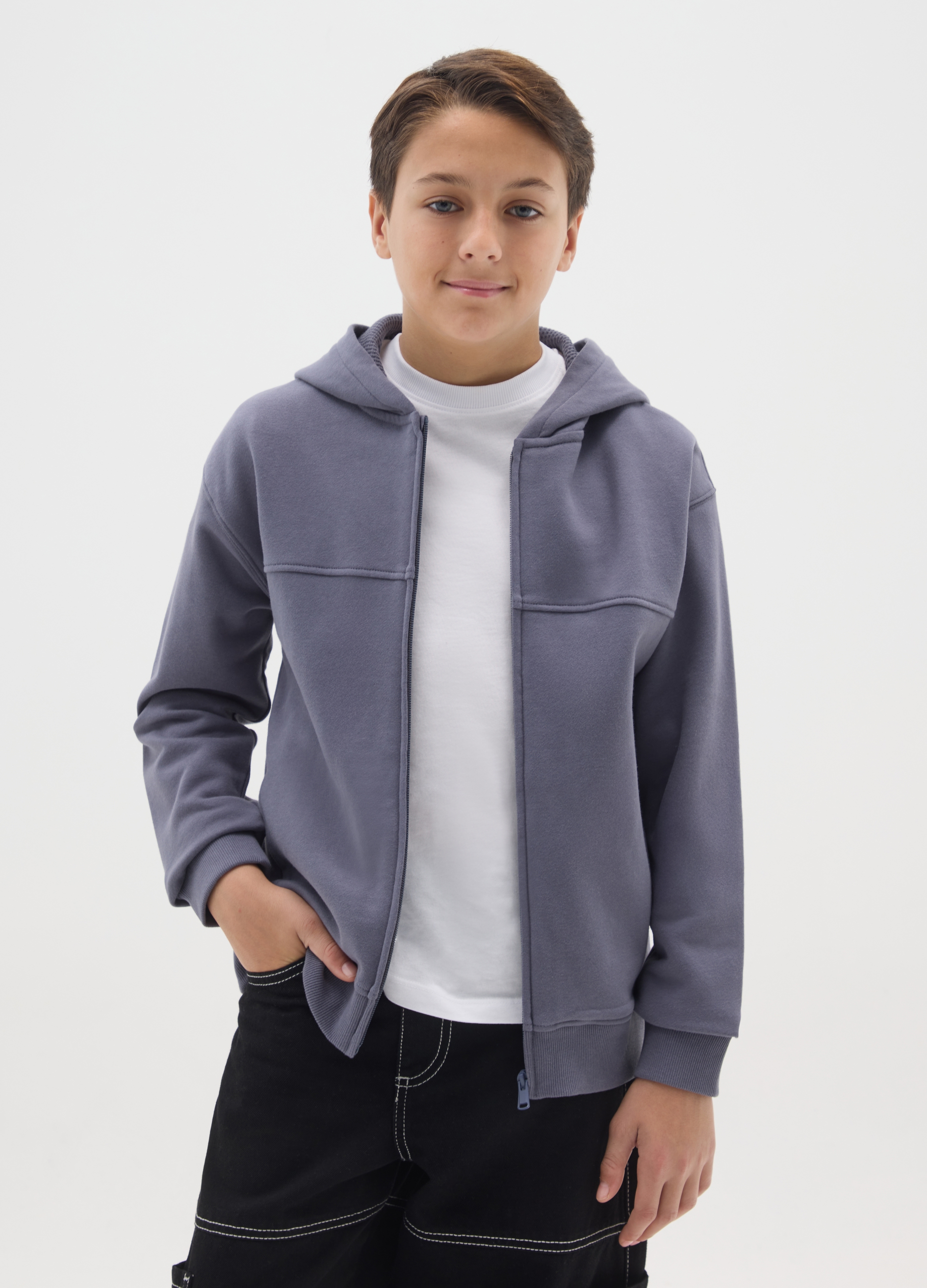 OVS KIDS, Felpa Grigia Da Ragazzo Con Cappuccio In Puro Cotone Regular Fit, Bambino, Grigio, Taglia: 11-12