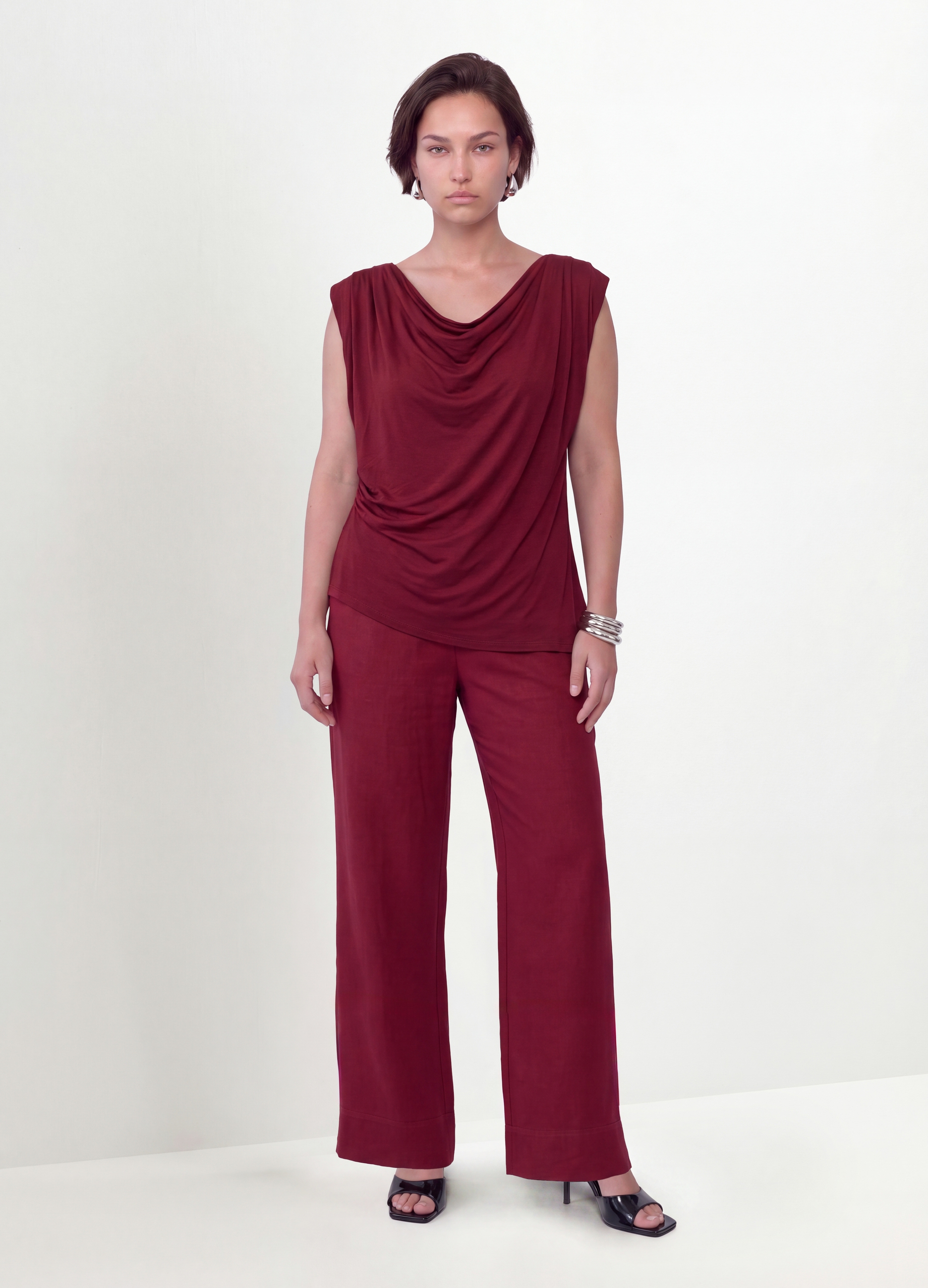 MYA, Pantaloni Rossi Wide Leg In Misto Viscosa, Donna, Rosso, Taglia: XXL