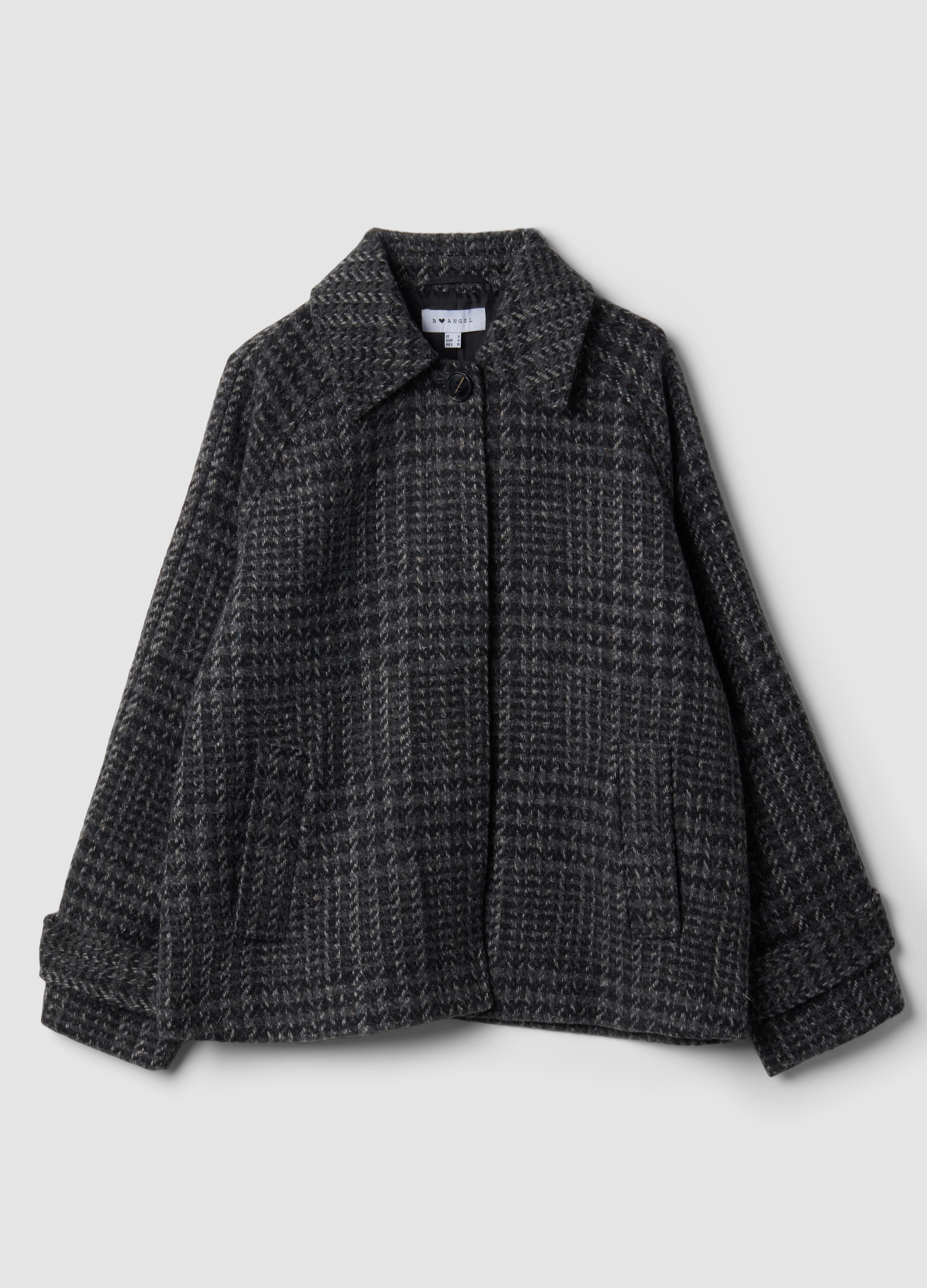 B.ANGEL, Cappotto Grigio In Misto Lana A Fantasia Pied De Poule, Donna, Grigio, Taglia: L