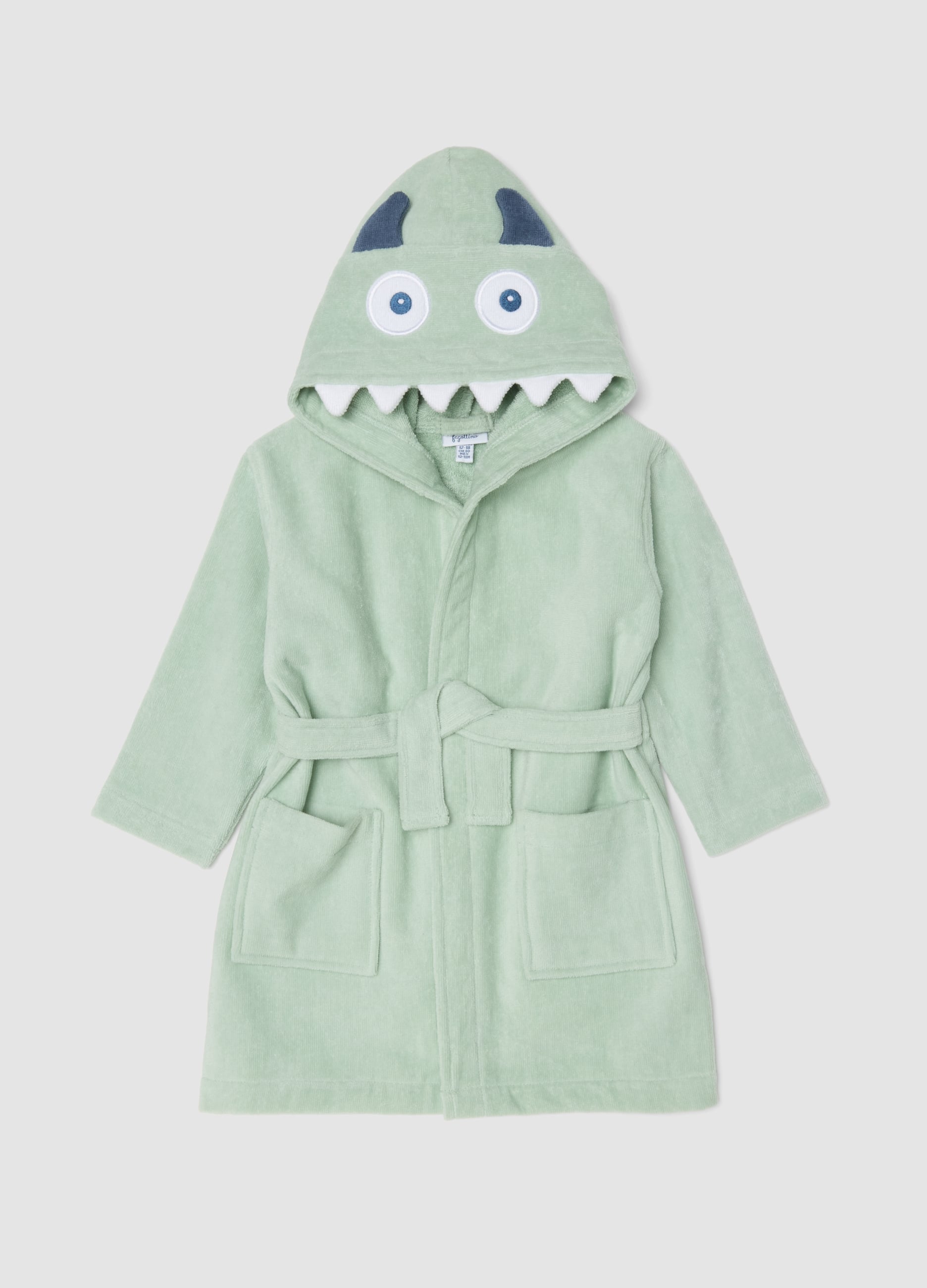 FAGOTTINO, Accappatoio Verde In Cotone Organico Con Cappuccio Dinosauro Per Neonato E Bimbo, Bambino, Verde, Taglia: 12-18
