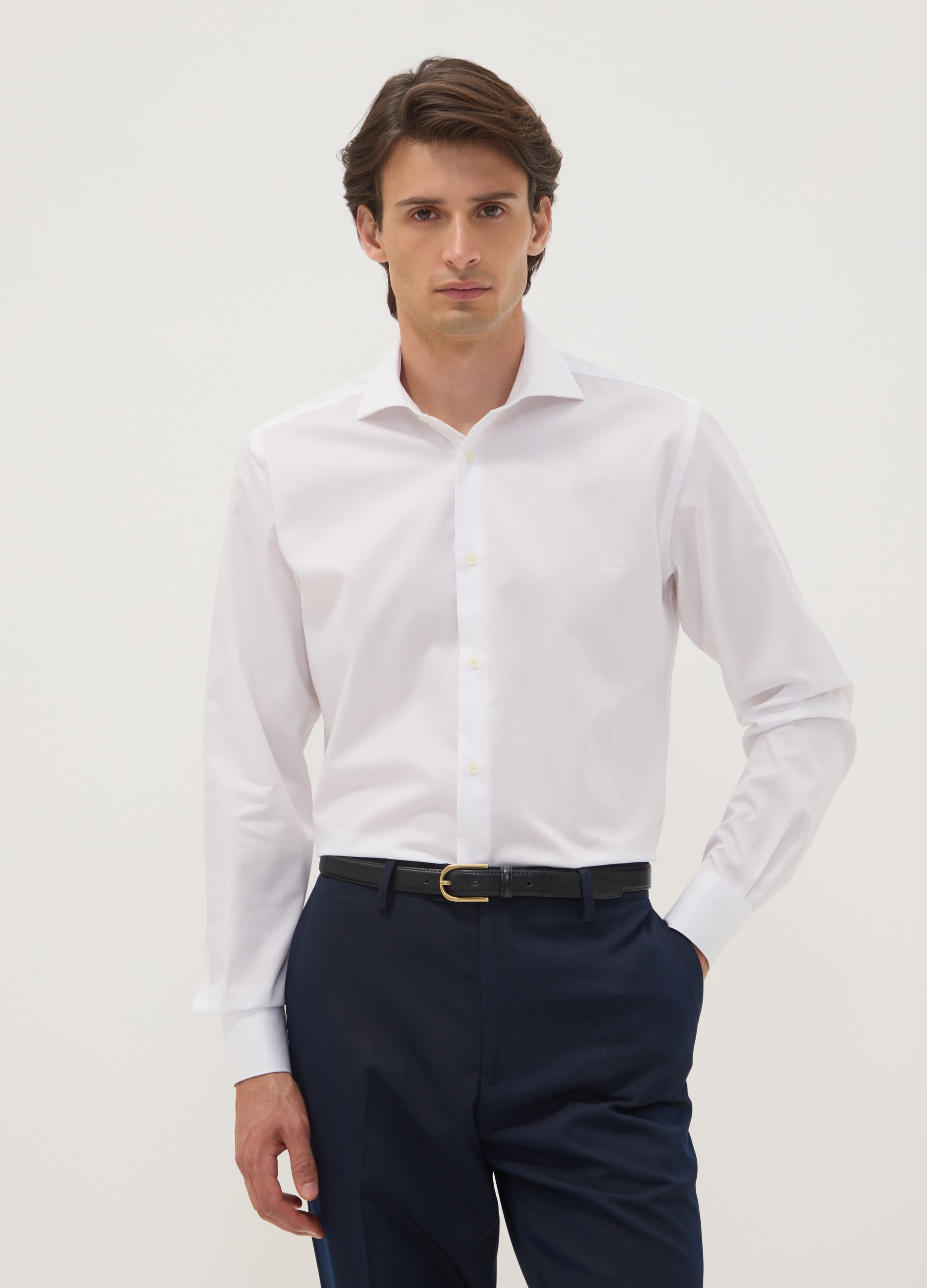 OVS, Camicia Slim Fit Bianca In Puro Cotone Con Collo Francese No Iron, Uomo, Bianco, Taglia: 43