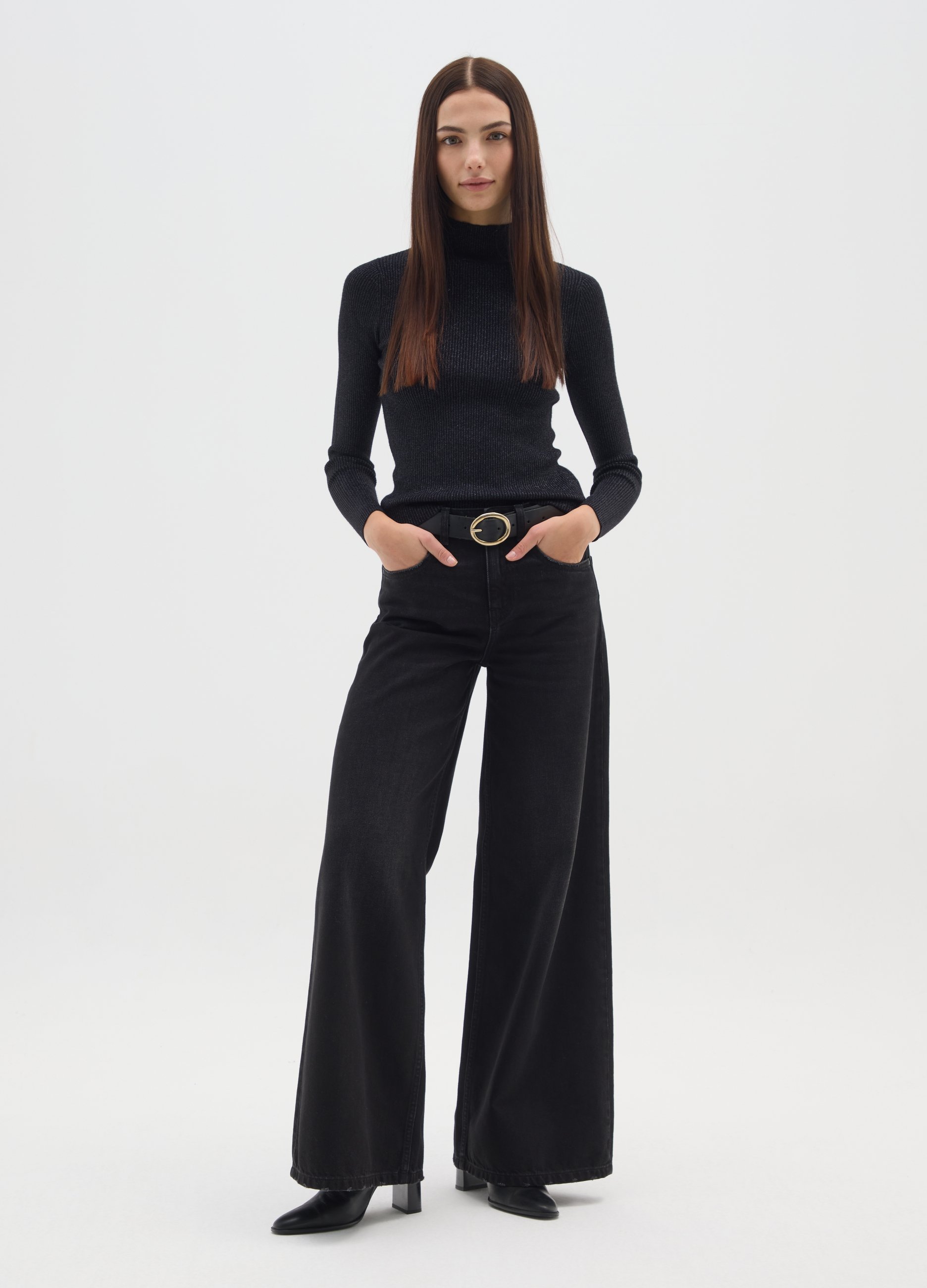 OVS, Maglione A Collo Alto Nero Vestibilità Fitted, Donna, Nero, Taglia: M