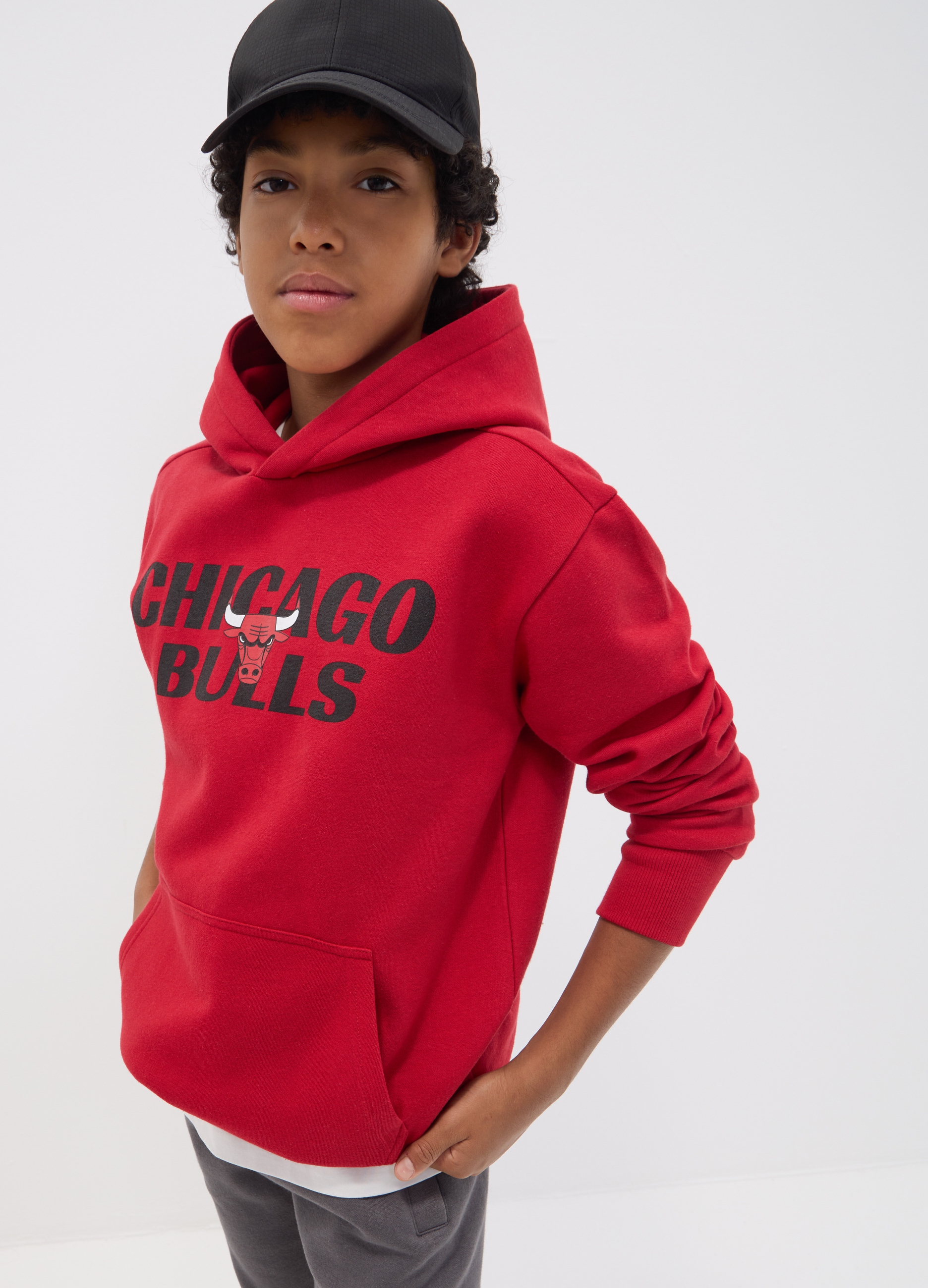 NBA, Felpa Rossa Con Cappuccio In Misto Cotone E Logo Chicago Bulls Per Ragazzo, Bambino, Rosso, Taglia: 10-11