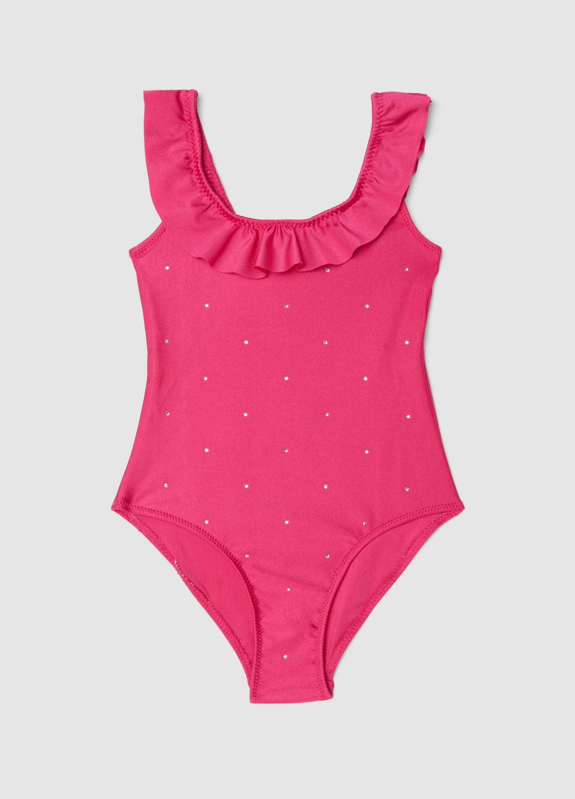 Ovs Kids Donna Rosa Costume Intero In Tessuto Elasticizzato Con Volant, Bambina, Taglia: 7-8