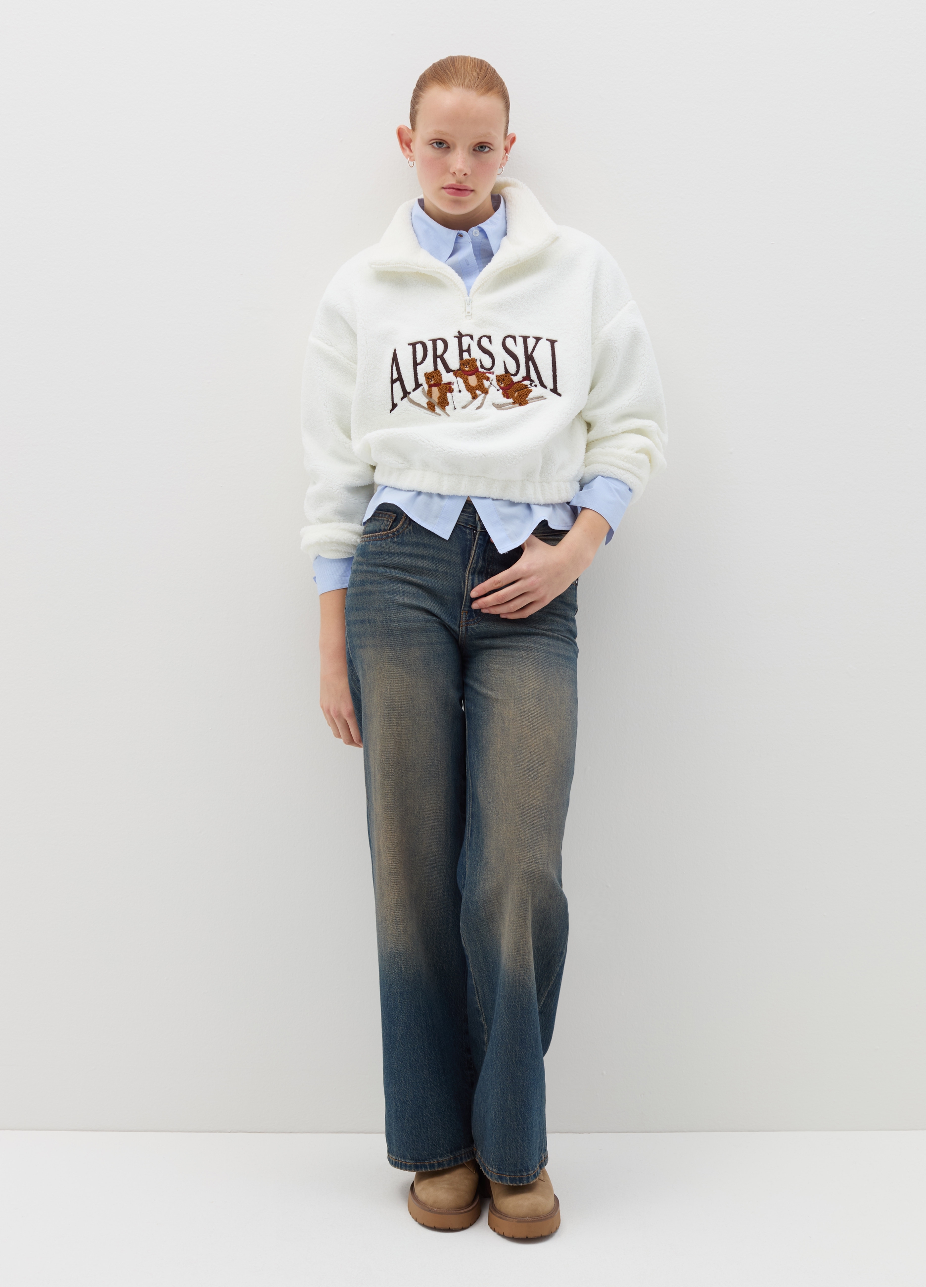 B.ANGEL, Felpa Half-zip In Pile, Donna, Bianco, Taglia: S