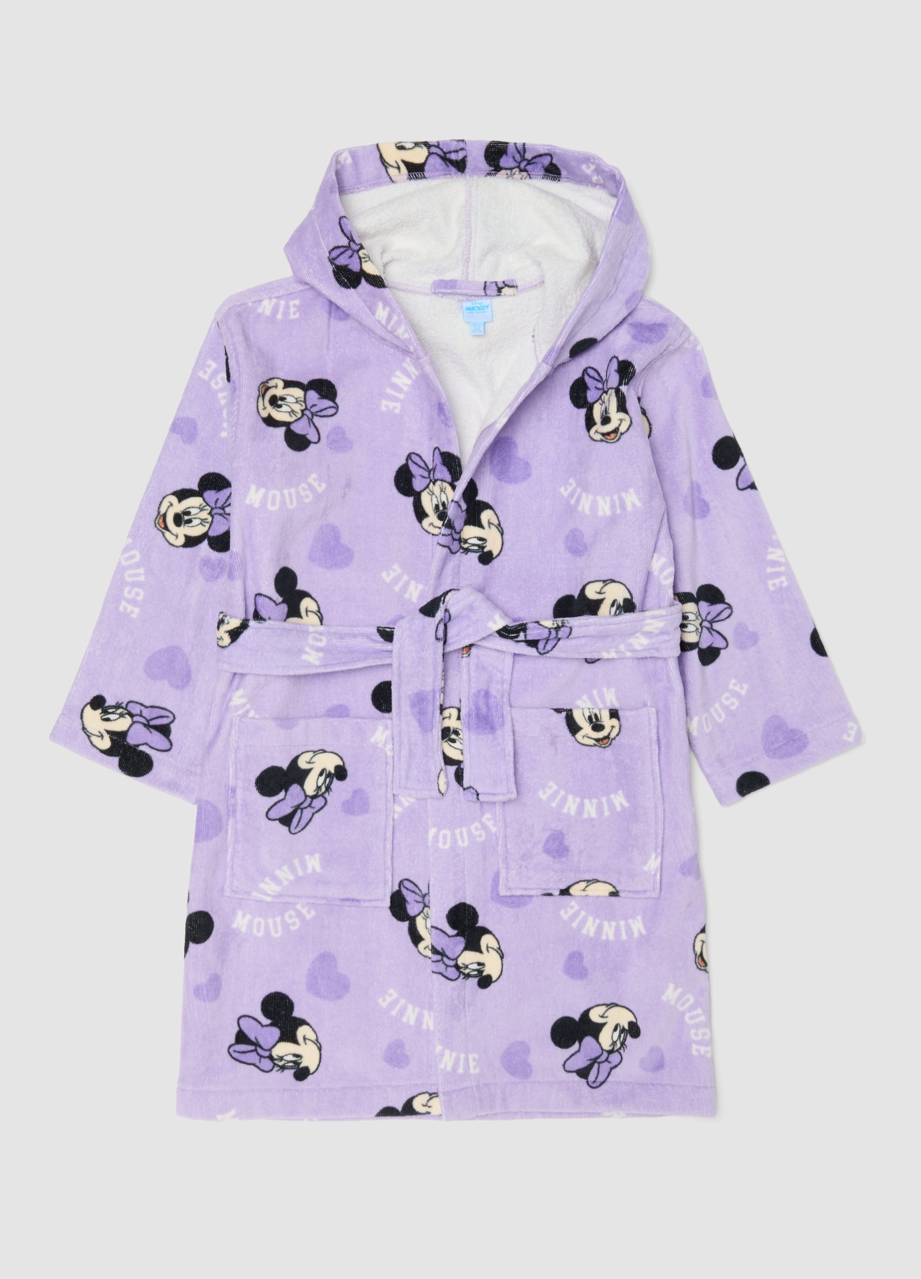 DISNEY, Accappatoio Viola In Puro Cotone Con Cappuccio E Stampe Minnie, Bambina, Viola, Taglia: 3-4