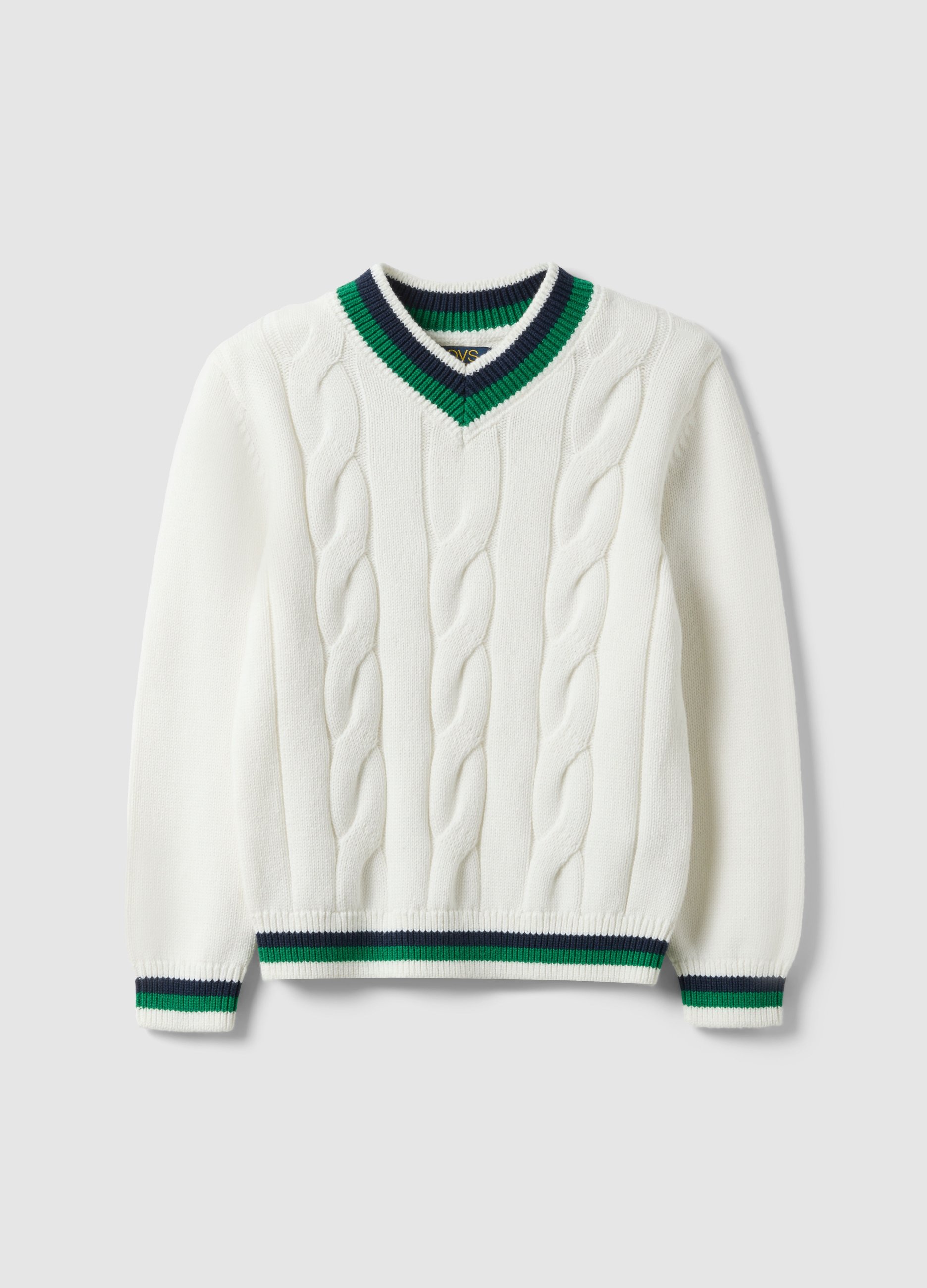 OVS KIDS, Maglione In Puro Cotone Bianco Da Bambino Regular Fit Con Collo A V, Bianco, Taglia: 5-6