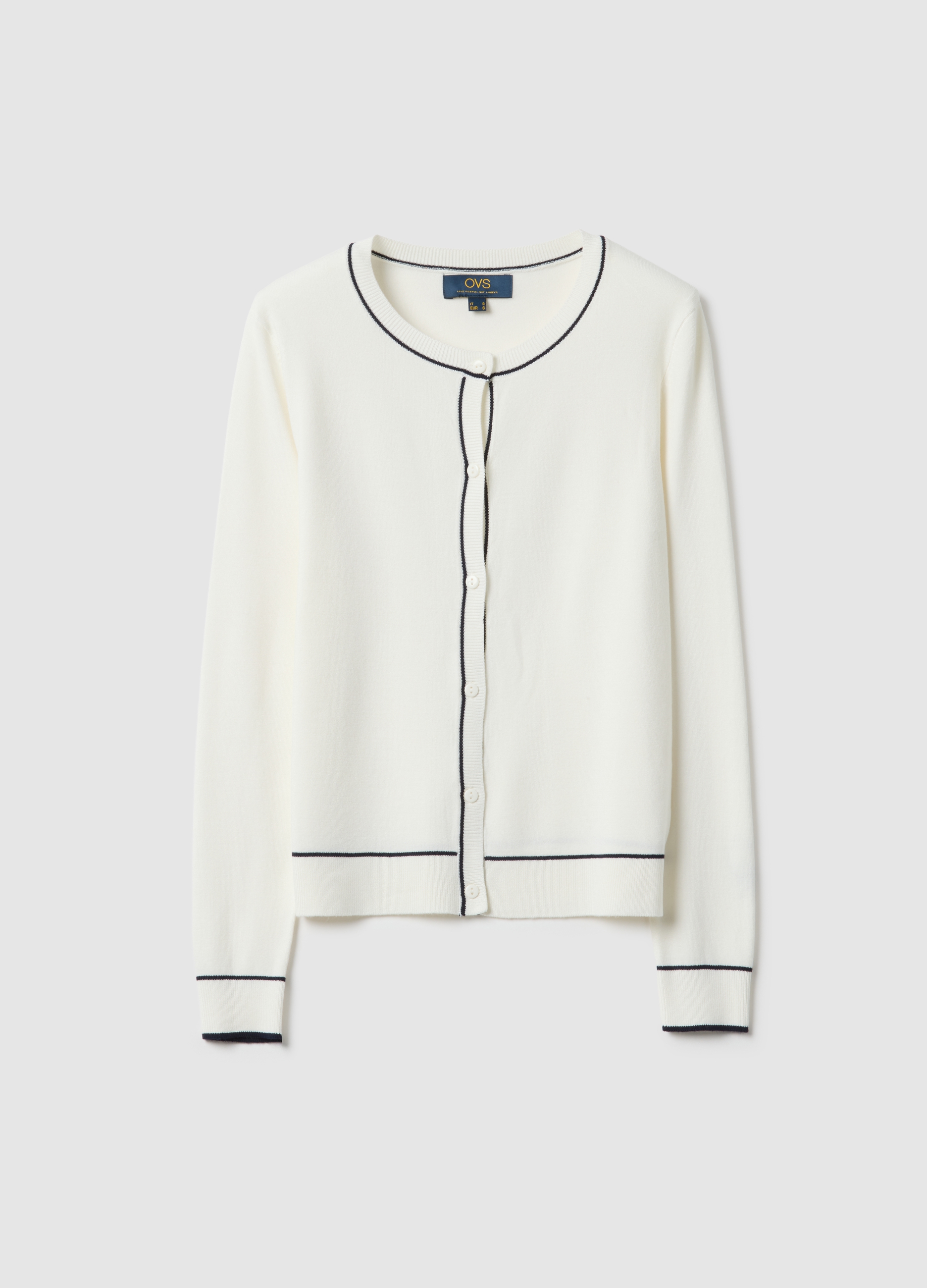 Cárdigan Blanco De Ajuste Regular En Mezcla De Viscosa Con Botones, Mujer, Blanco crema, Talla: 40