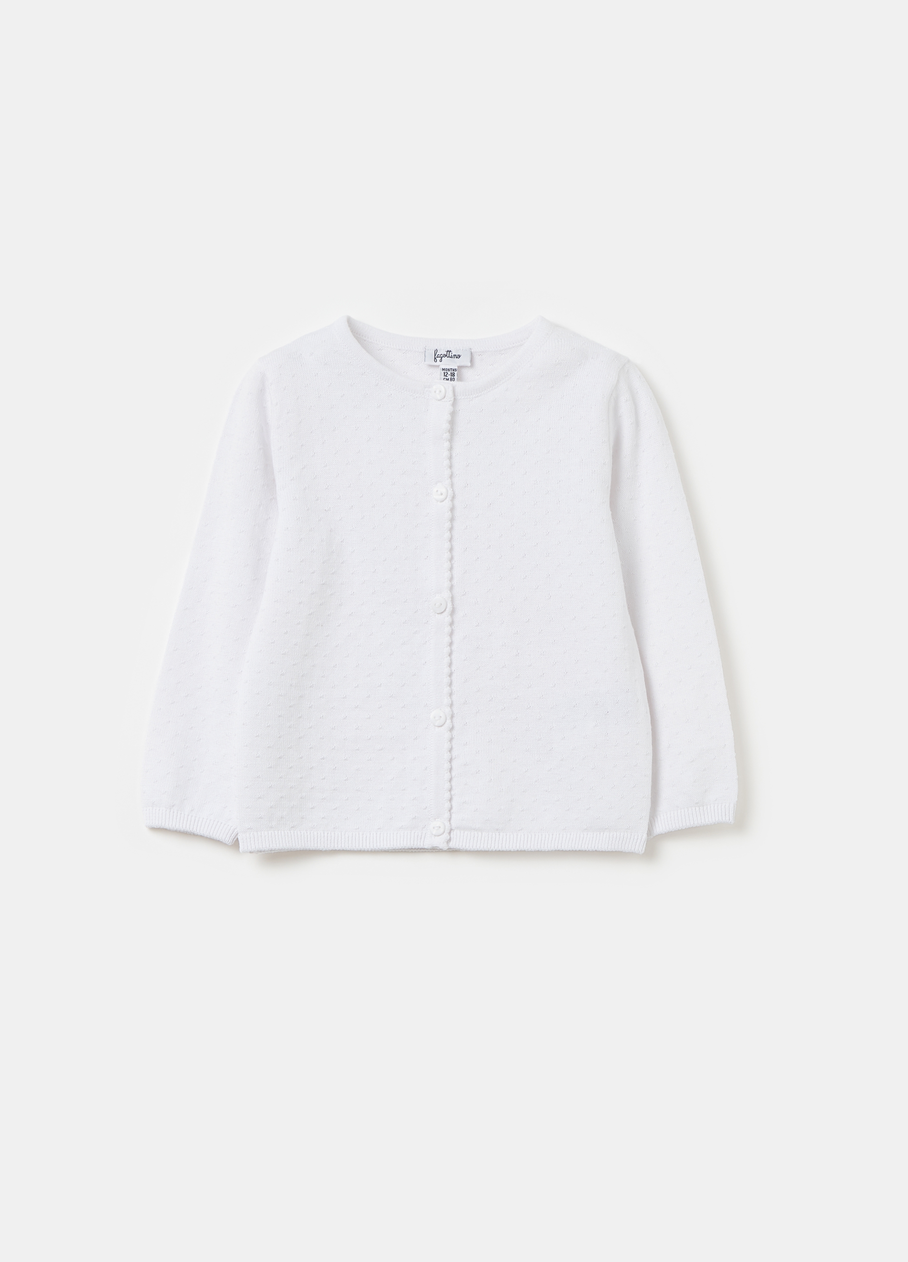FAGOTTINO, Cardigan Con Trama Traforata, Bambina, Bianco, Taglia: 24-30