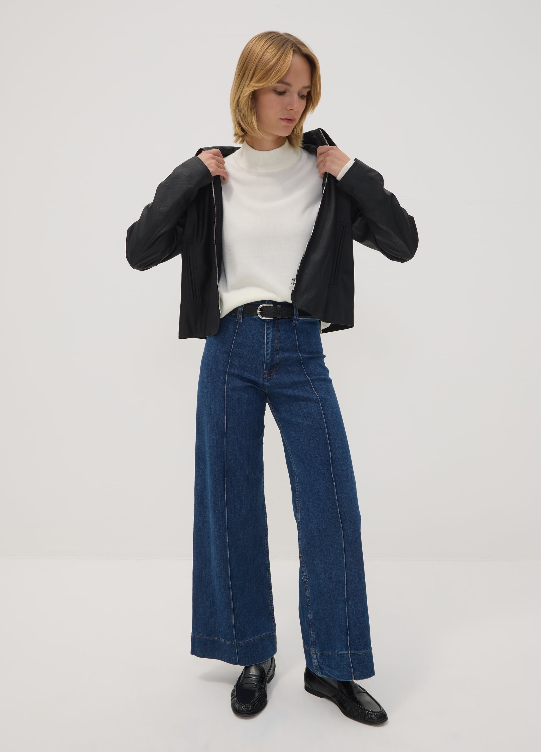 REPUBLIC OF DENIM, Jeans Blu Wide Leg In Cotone Elasticizzato, Donna, Blu, Taglia: 46