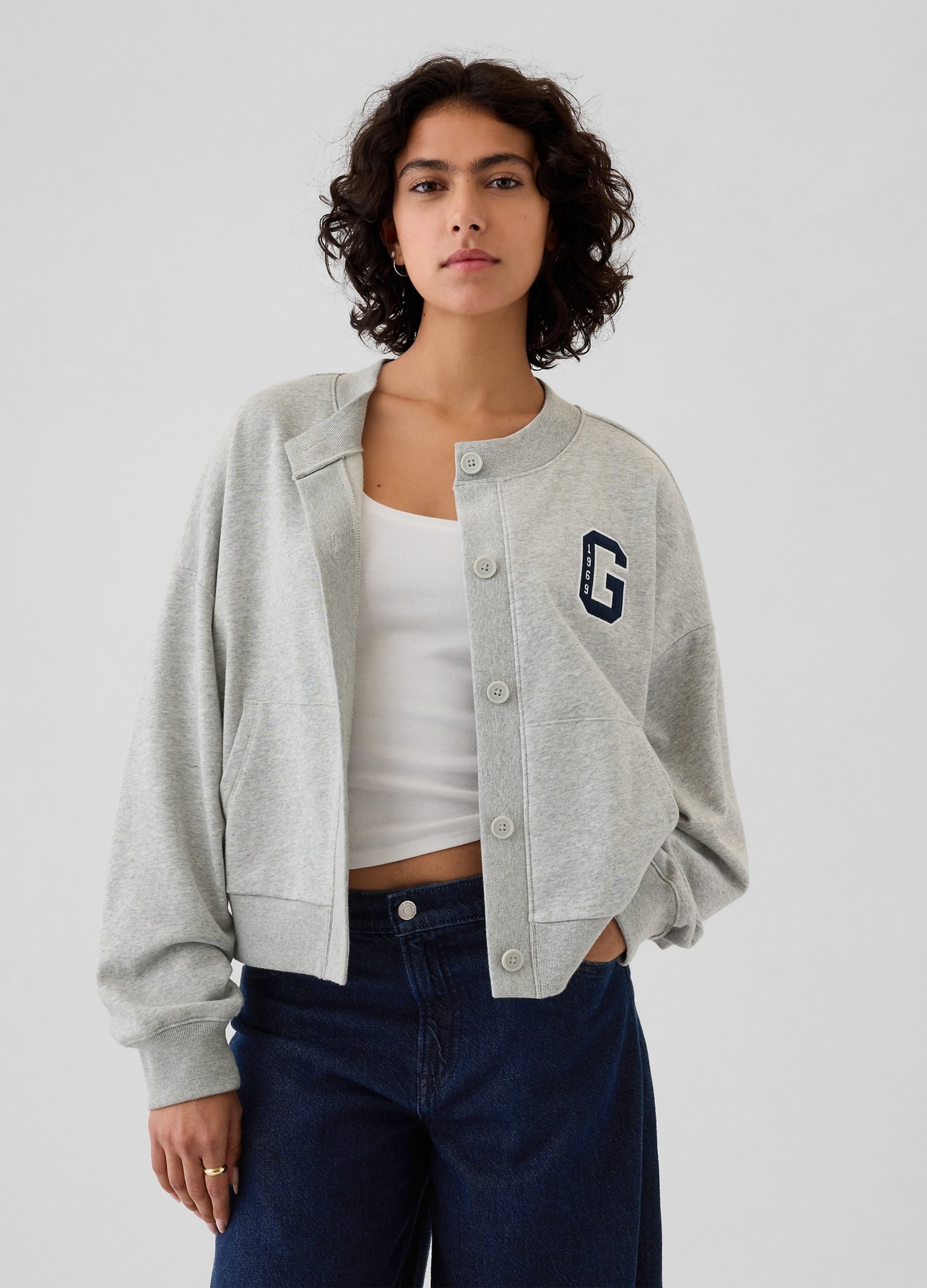 GAP, Felpa Over Con Bottoni Ricamo Logo, Donna, Nero, Taglia: XS