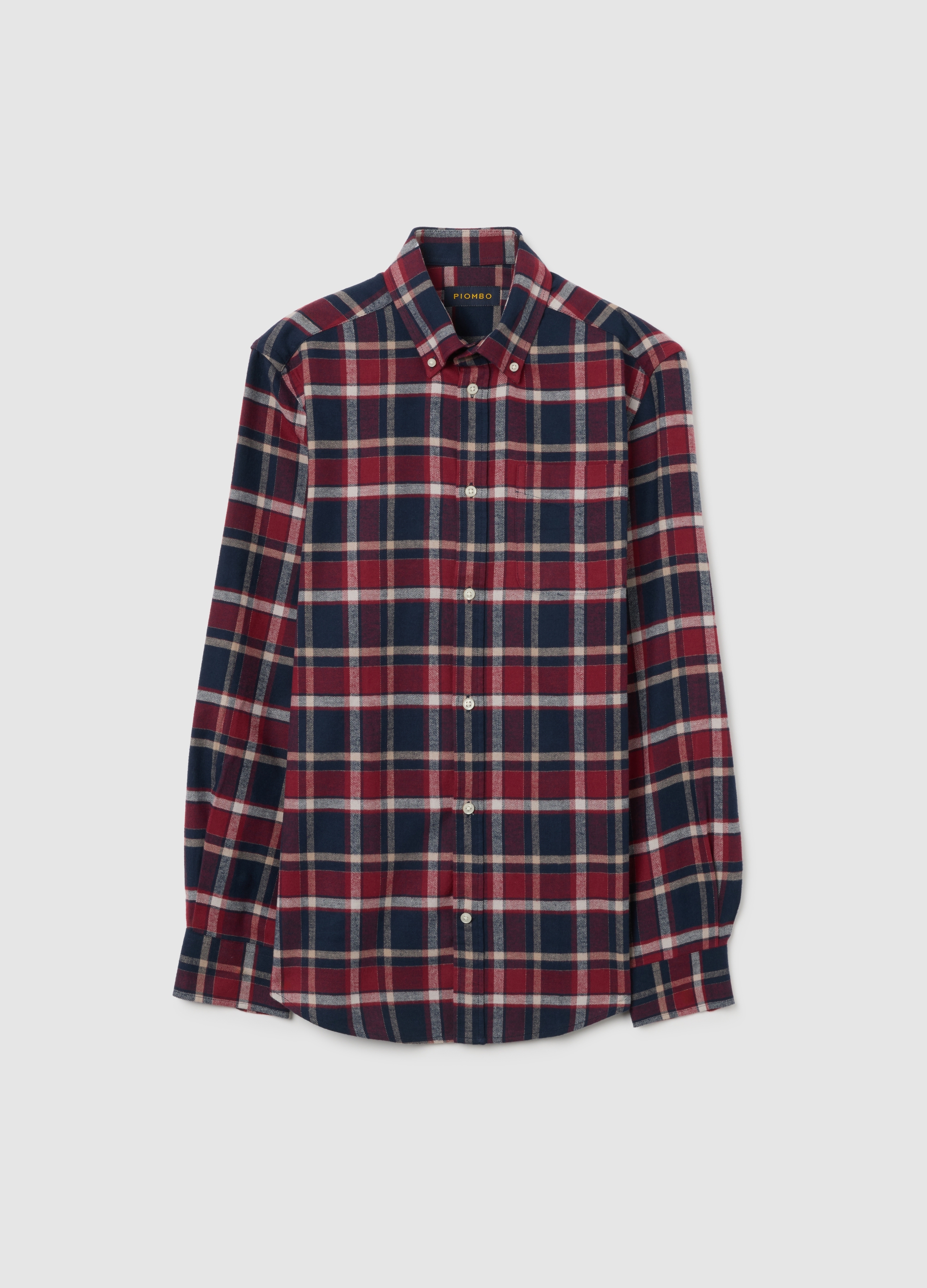 PIOMBO, Camisa De Manga Larga Multicolor De Algodón Puro Regular Fit A Cuadros, Hombre, Rojo/Azul, Talla: M