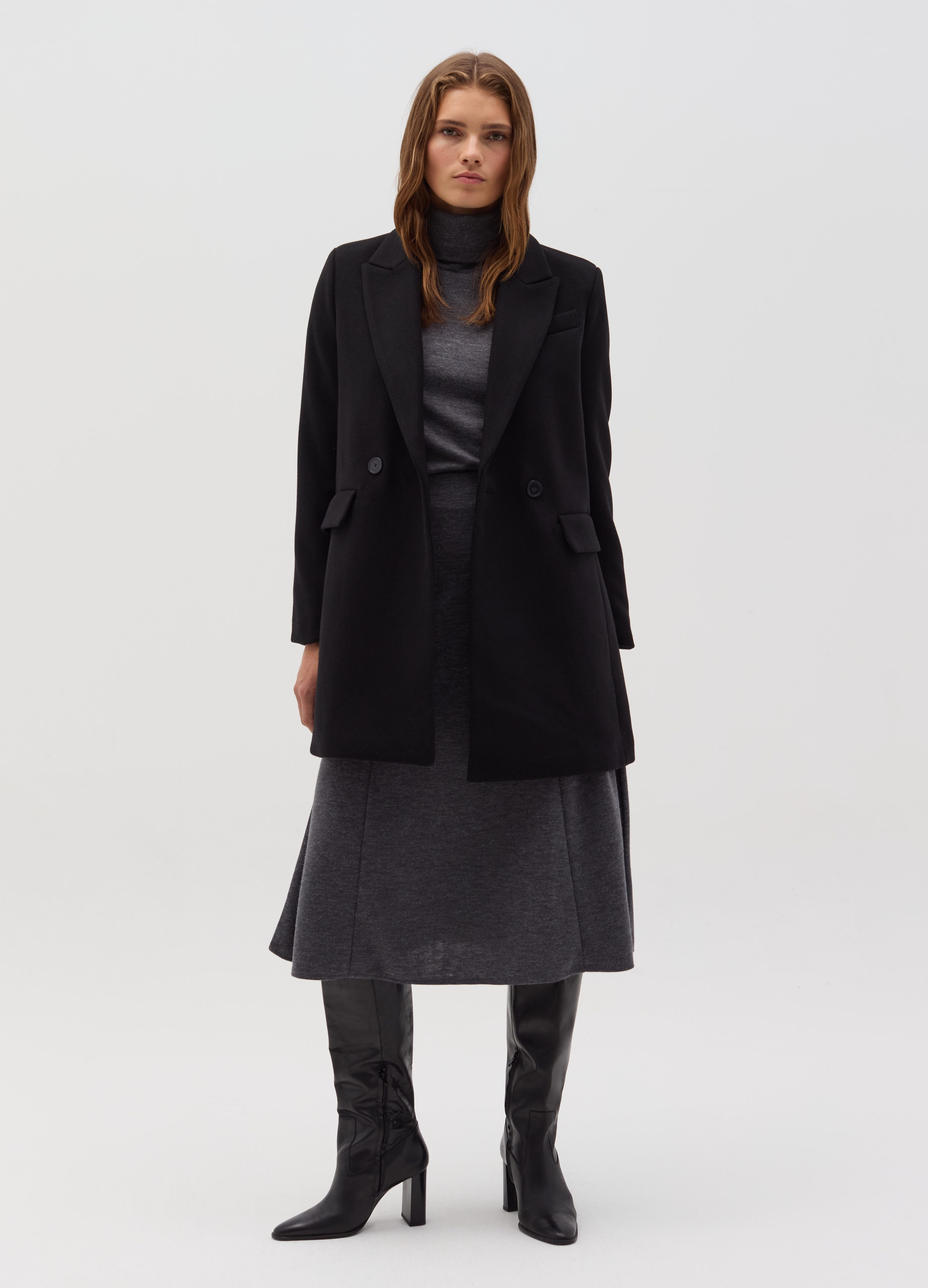 OVS, Abrigo Cruzado Color Liso, Mujer, Negro, Talla: M