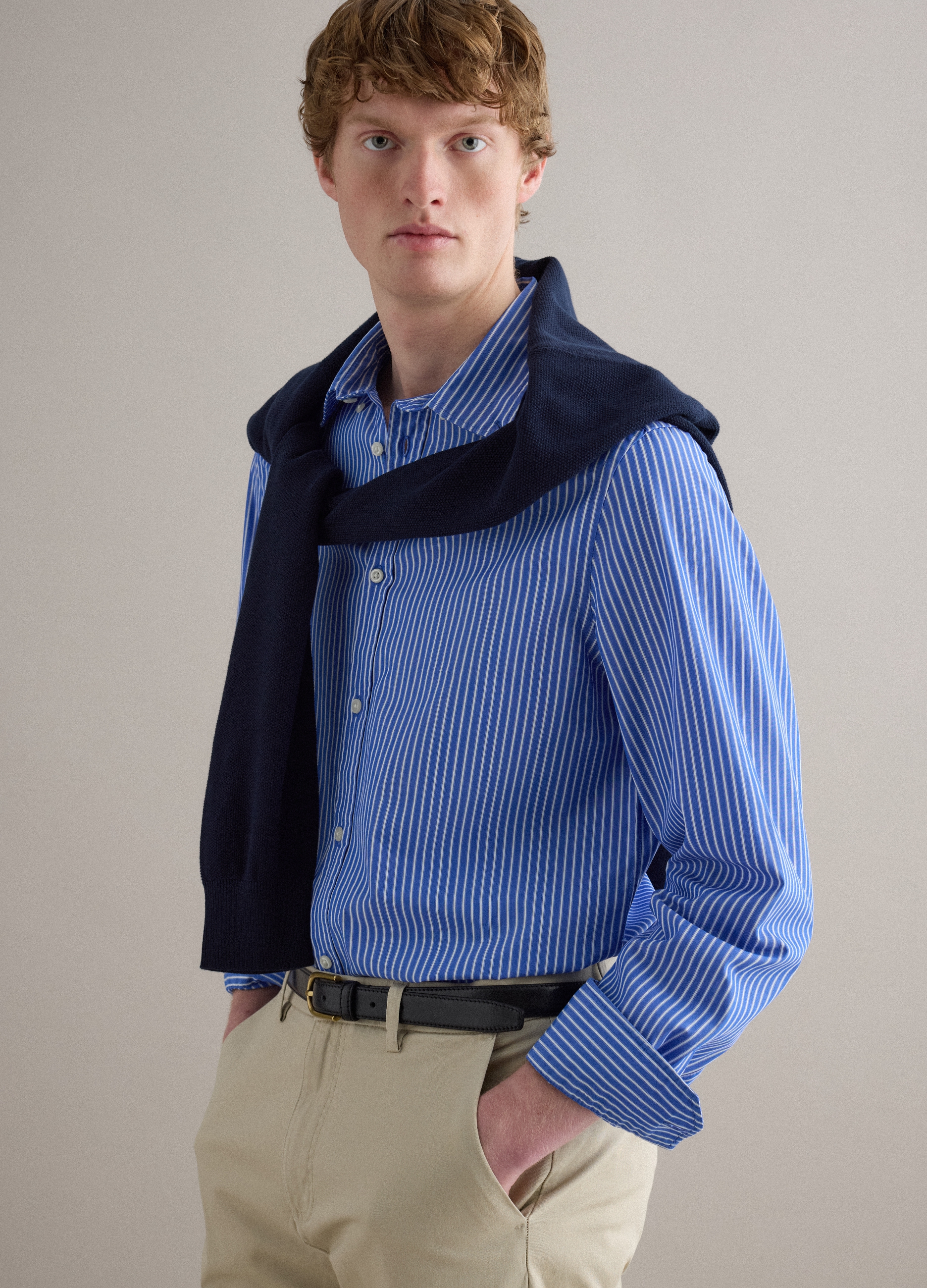 PIOMBO, Camisa De Rayas Multicolor En Puro Algodón, Ajuste Regular, Hombre, Azul/Blanco, Talla: XXL