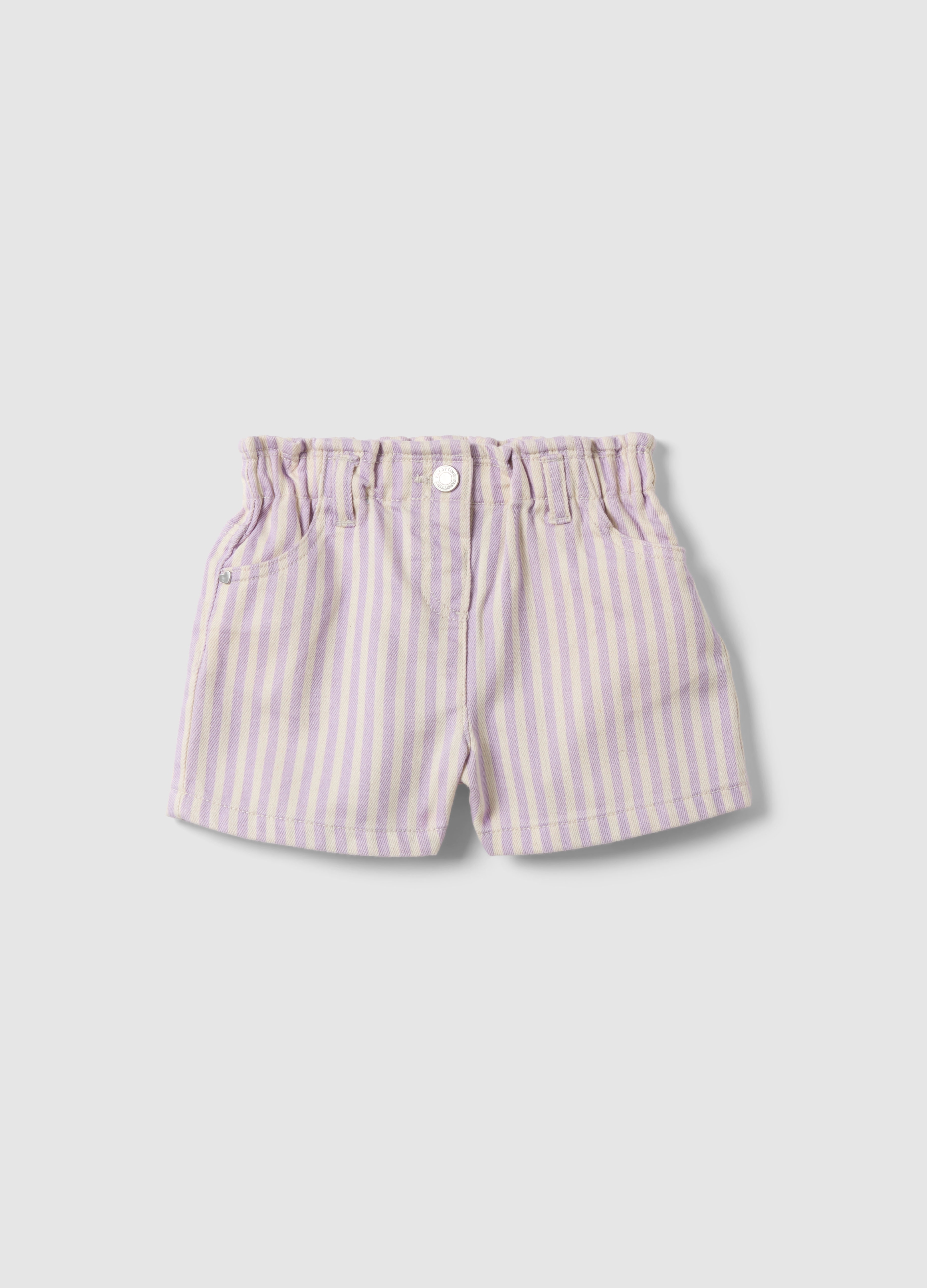 FAGOTTINO, Shorts De Algodón Puro A Rayas Multicolor Para Niña Ajuste Regular, Niña, Blanco/morado, Talla: 30-36