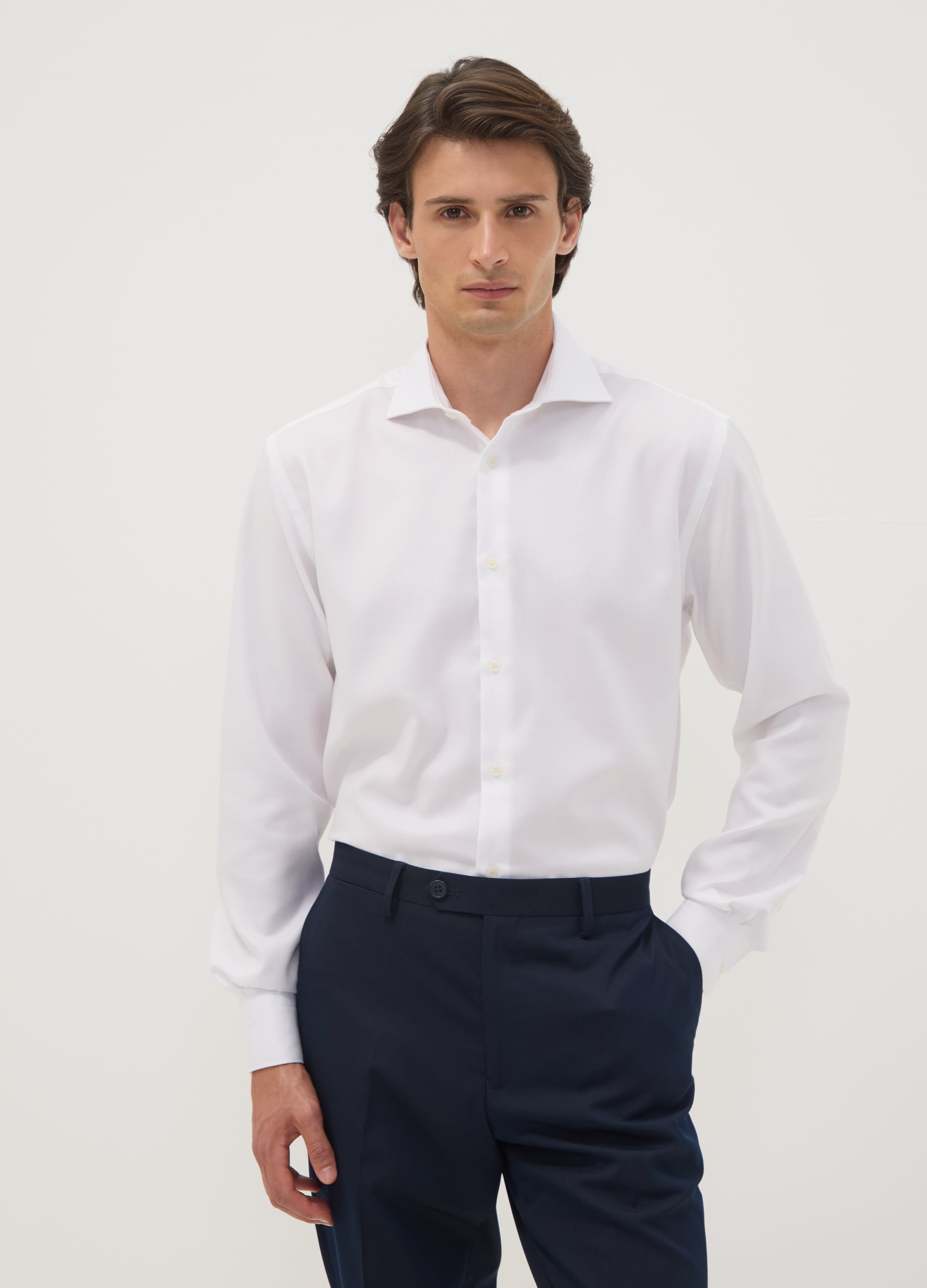 OVS, Camicia Bianca Regular Fit In Puro Cotone Con Collo Francese, Uomo, Bianco, Taglia: 45