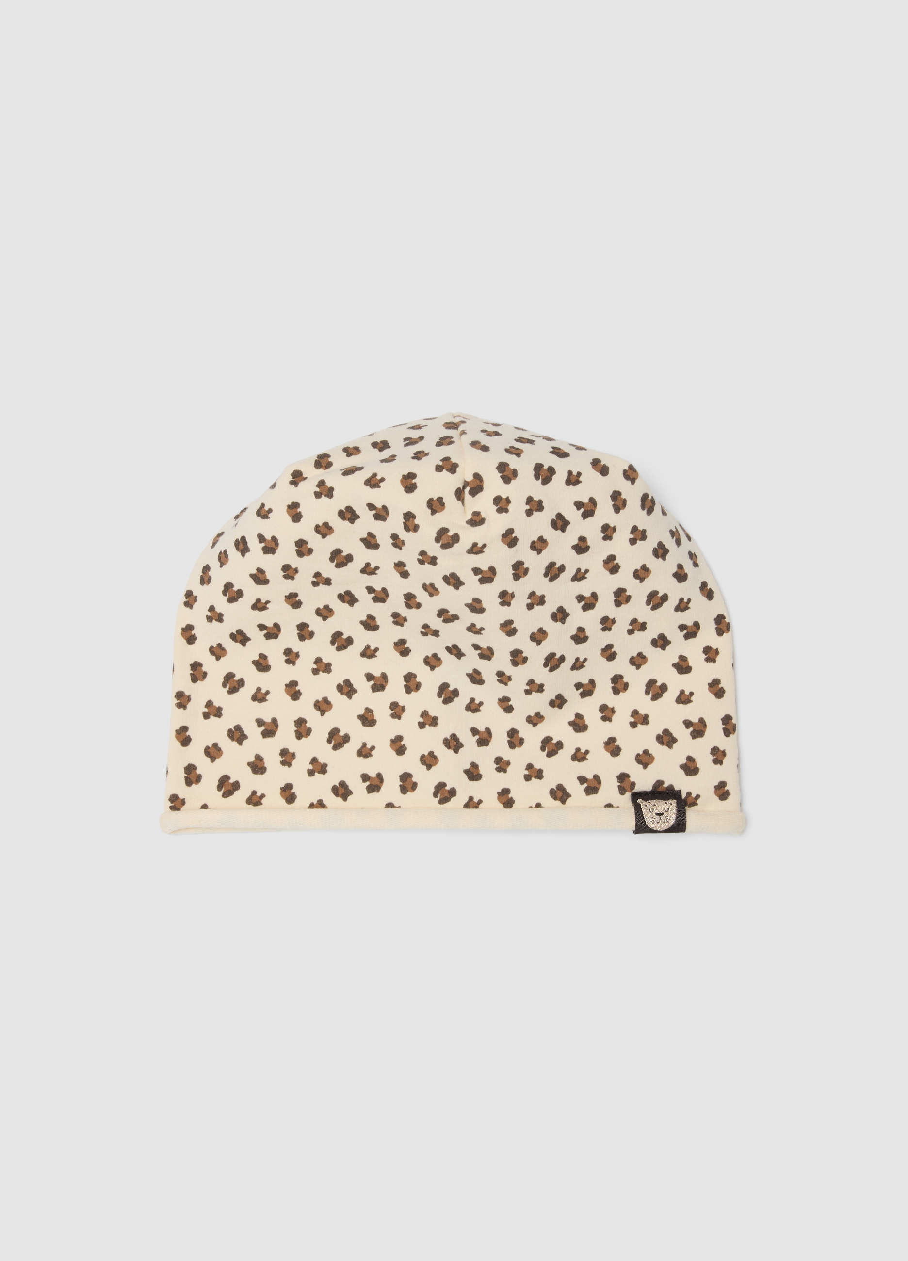 OVS KIDS, Cappello Beige In Cotone Elasticizzato Con Stampa Animalier Per Bambina, Beige, Taglia: 52