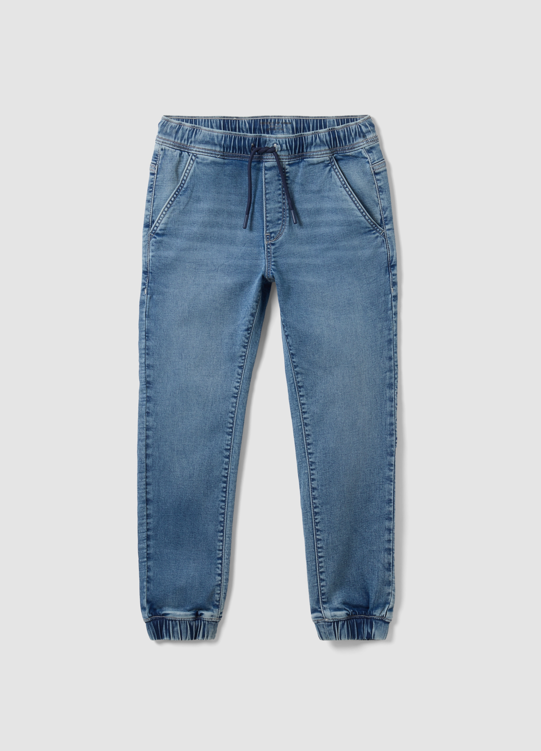 REPUBLIC OF DENIM, Jeans Jogger Azzurro In Cotone Elasticizzato Con Coulisse Per Ragazzo, Bambino, Azzurro, Taglia: 10-11