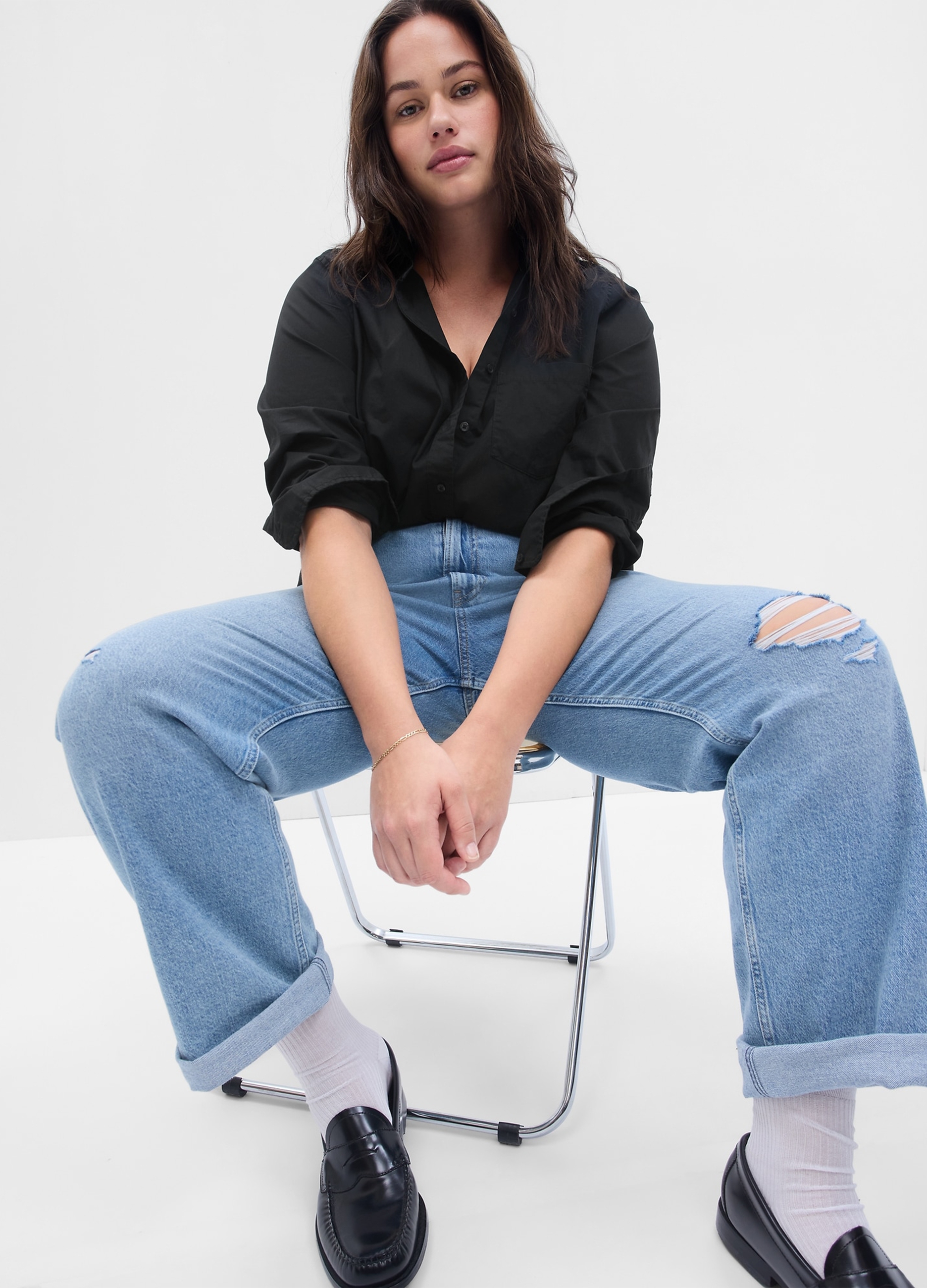 GAP, Camicia In Cotone Con Tasca, Donna, Nero, Taglia: XXS