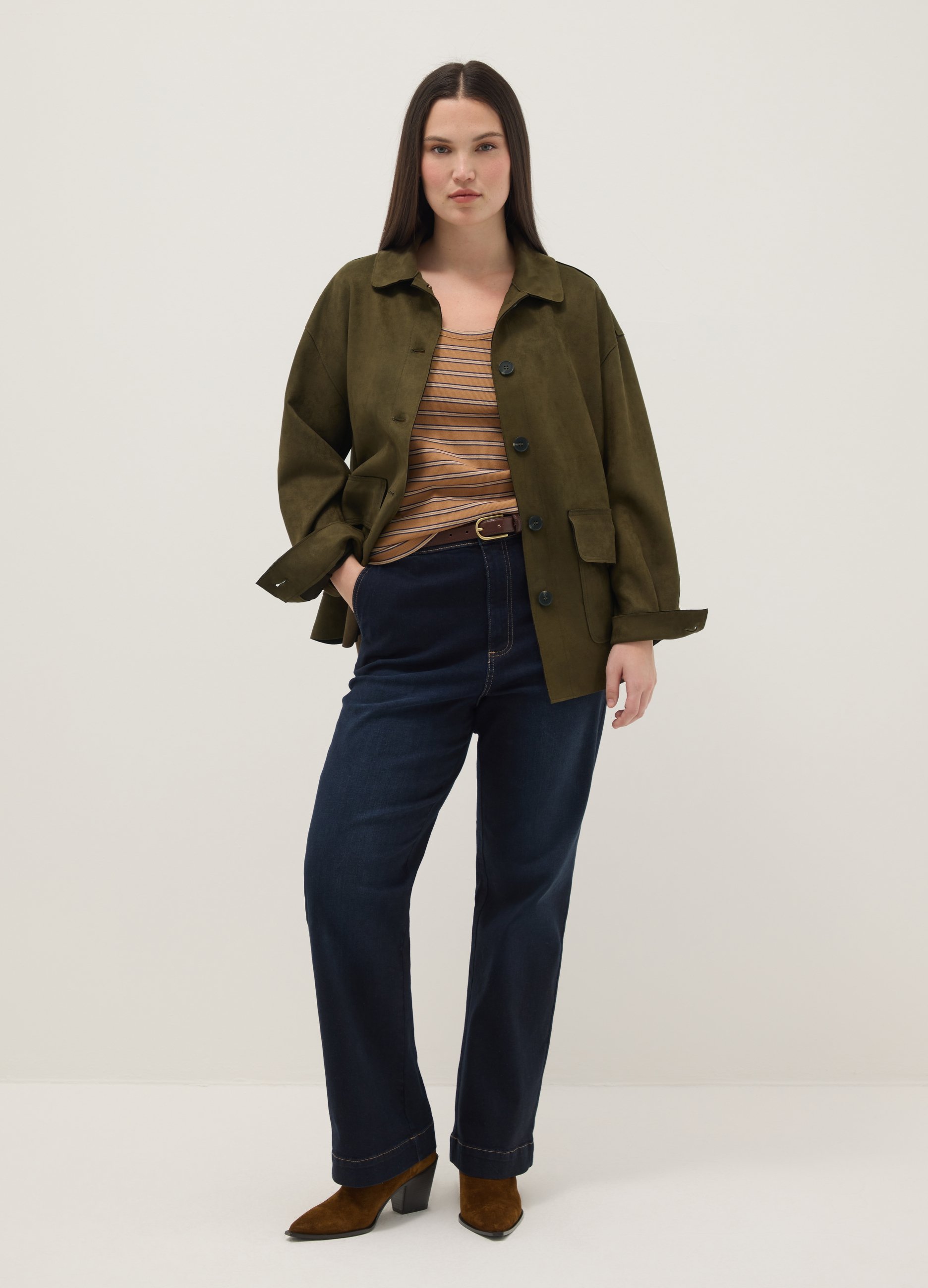 Chaqueta Verde De Corte Regular Con Cuello Y Botones, Mujer, Verde militar, Talla: M