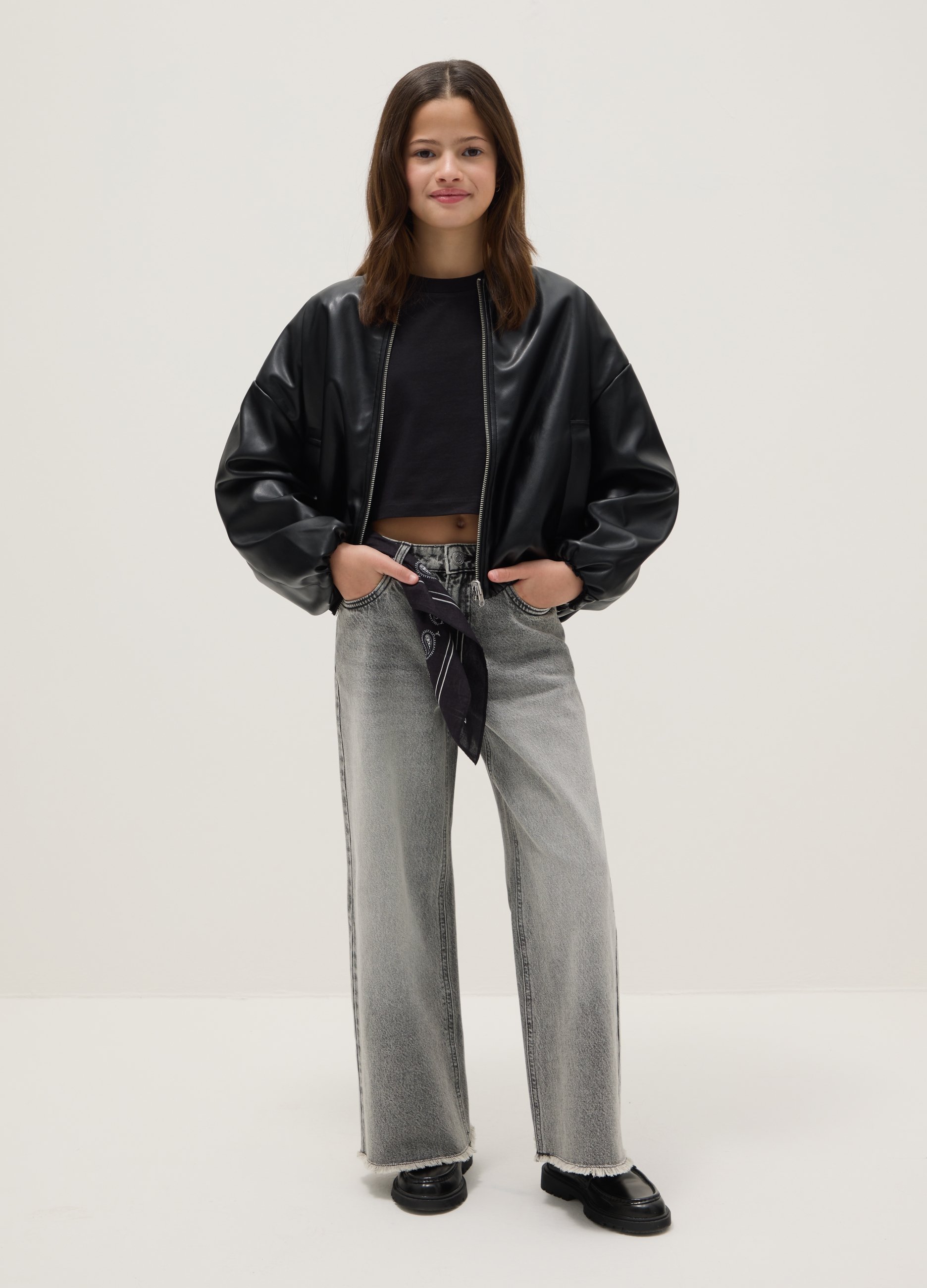 REPUBLIC OF DENIM, Jeans Culotte In Puro Cotone Grigio Da Ragazza Vestibilità Comoda, Bambina, Grigio, Taglia: 11-12