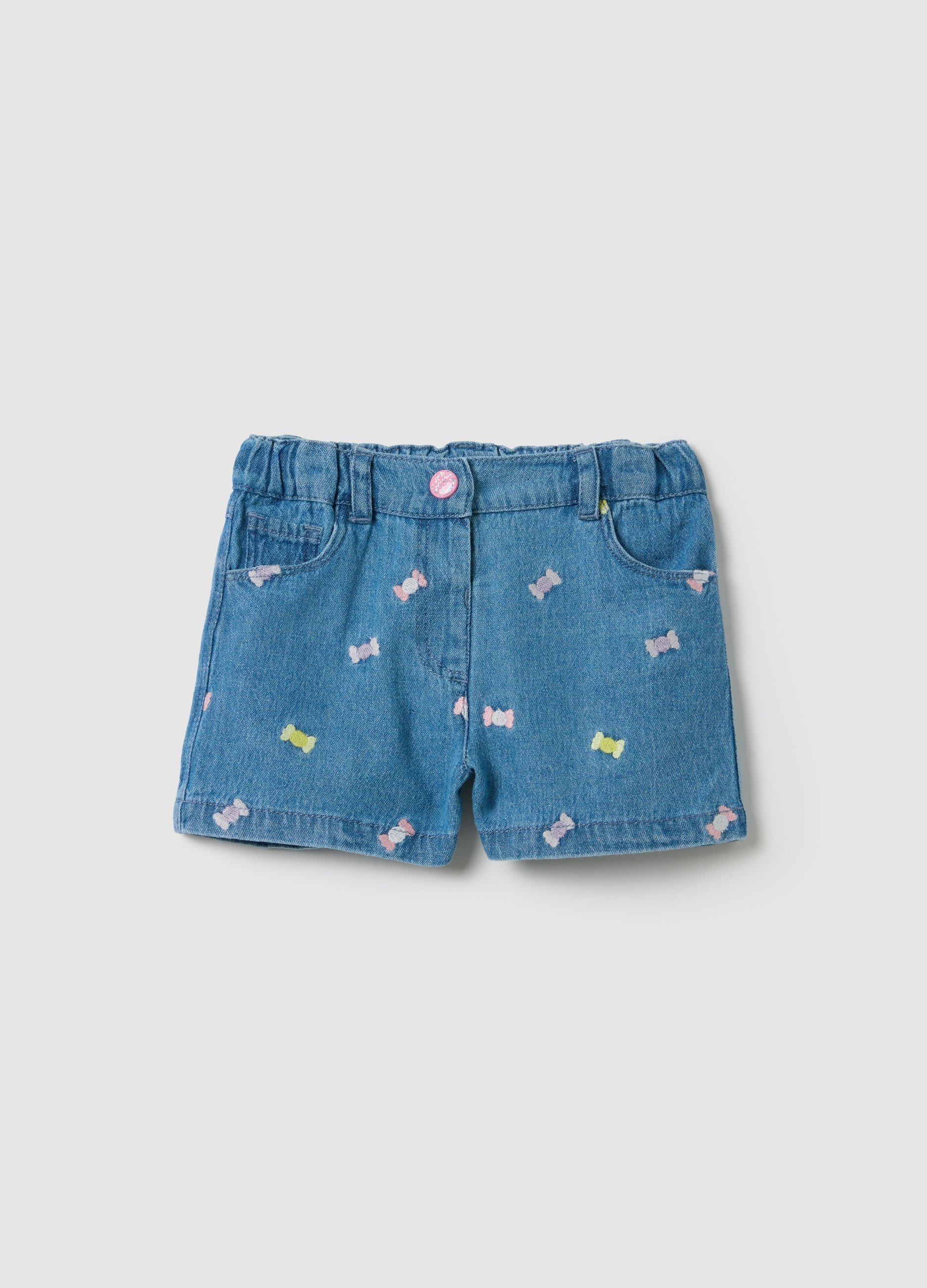 FAGOTTINO, Shorts De Mezclilla Con Bordado De Caramelos Para Niña, Niña, Azul, Talla: 18-24