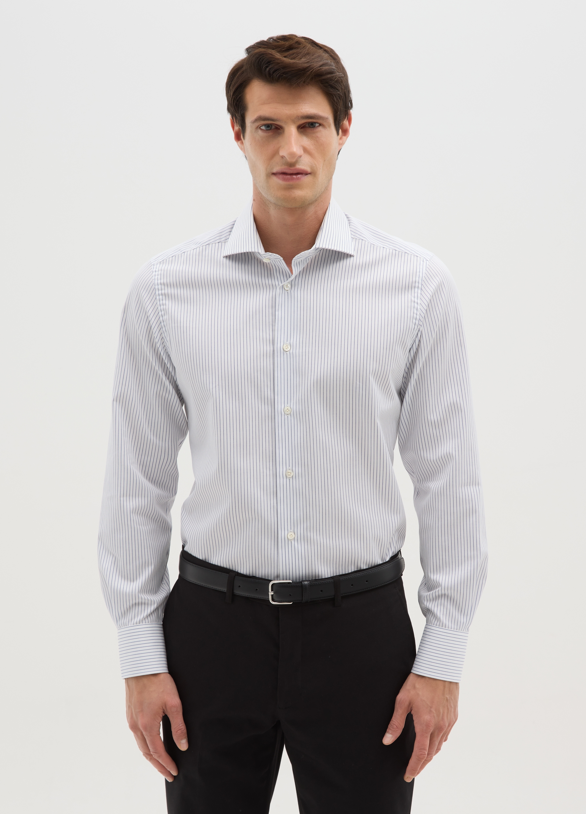 OVS, Camicia Azzurra A Righe Bianche In Puro Cotone Slim Fit, Uomo, Multicolor, Taglia: 42