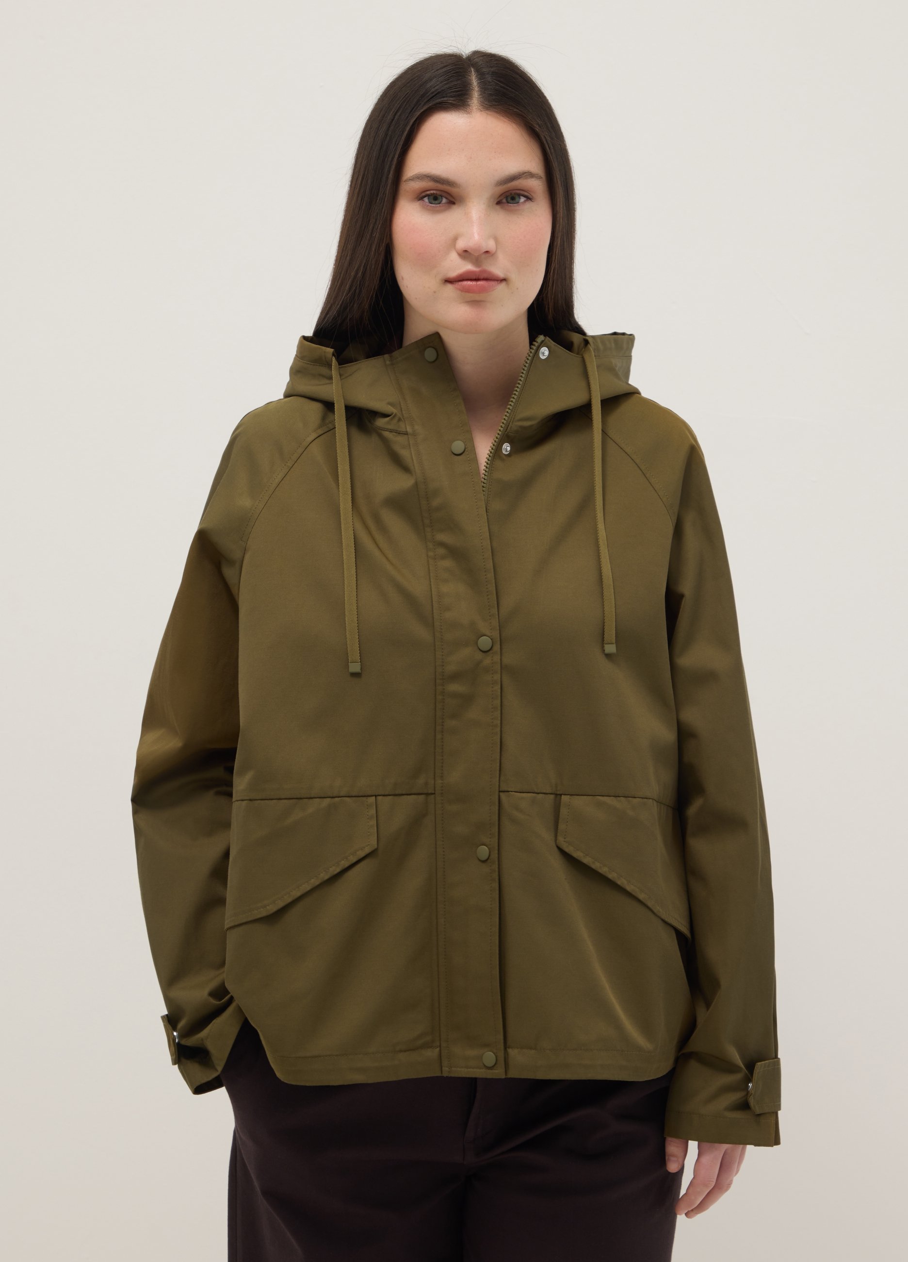 Chaqueta Parka Verde De Ajuste Regular En Mezcla De Algodón Con Capucha, Mujer, Verde militar, Talla: L