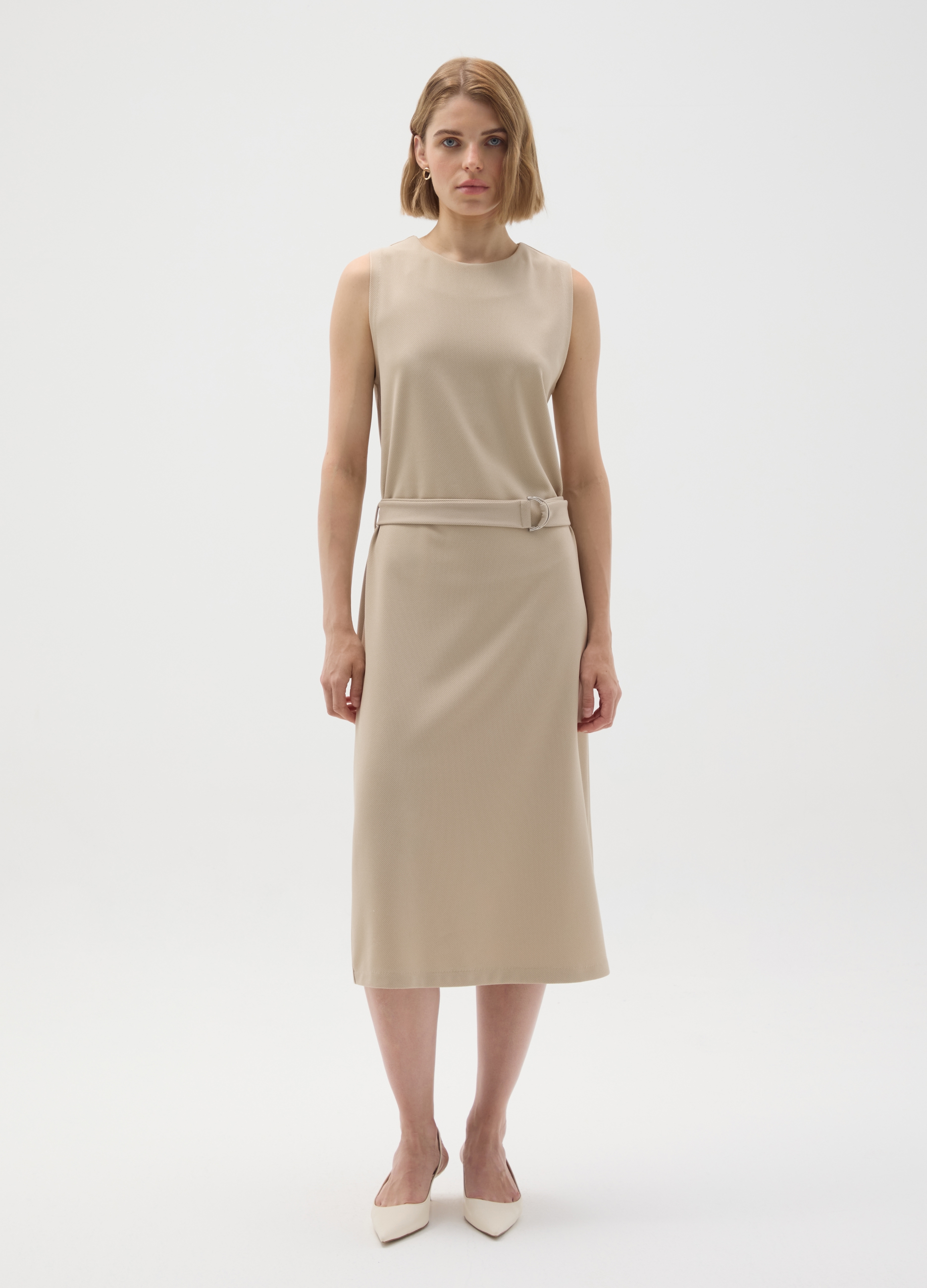 OVS, Beige Slim-fit Kleid Aus Elastischem Stoff, Frau, Hellbeige, Größe: 34