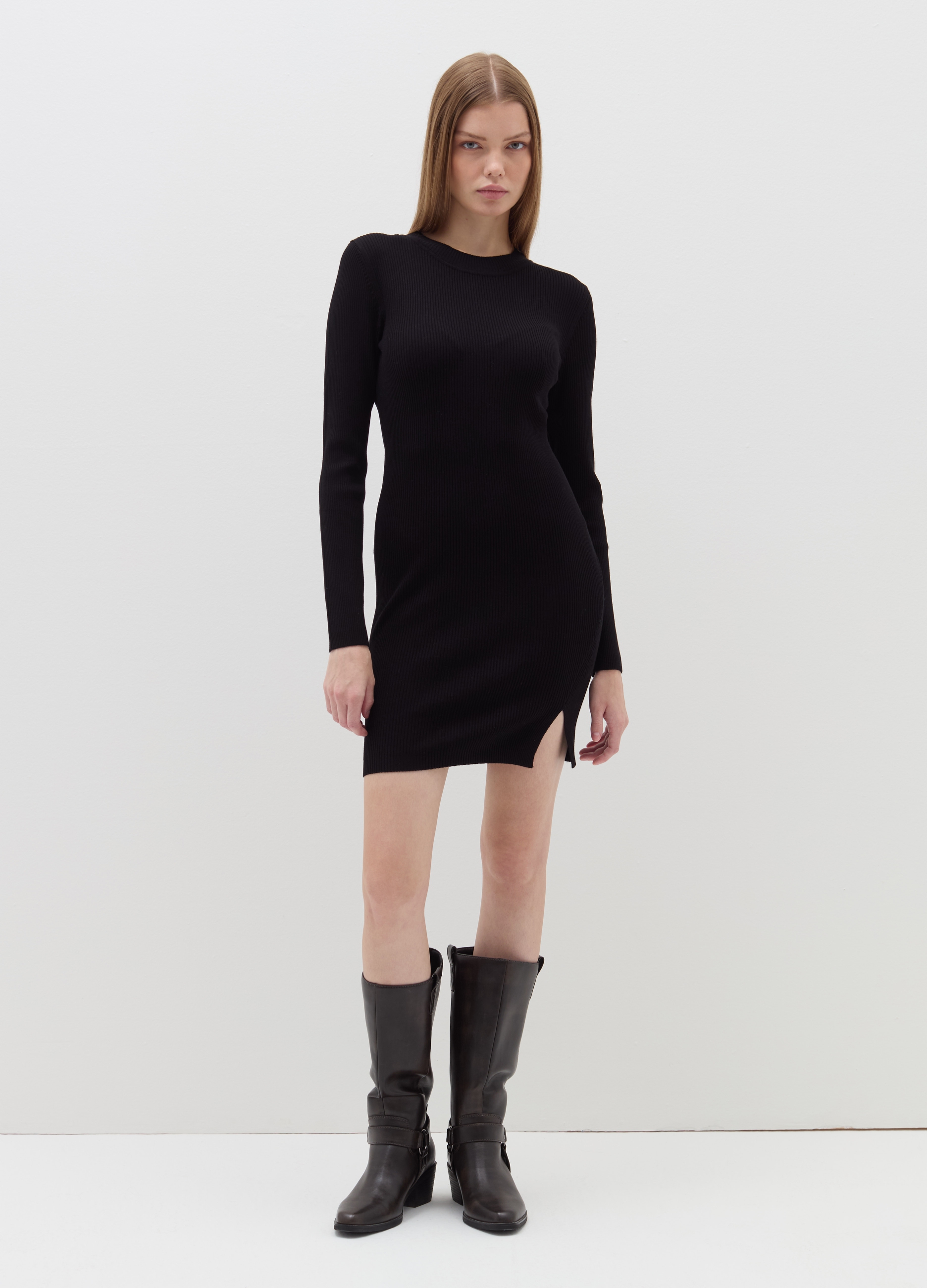 B.ANGEL, Vestito Corto A Costine, Donna, Nero, Taglia: S