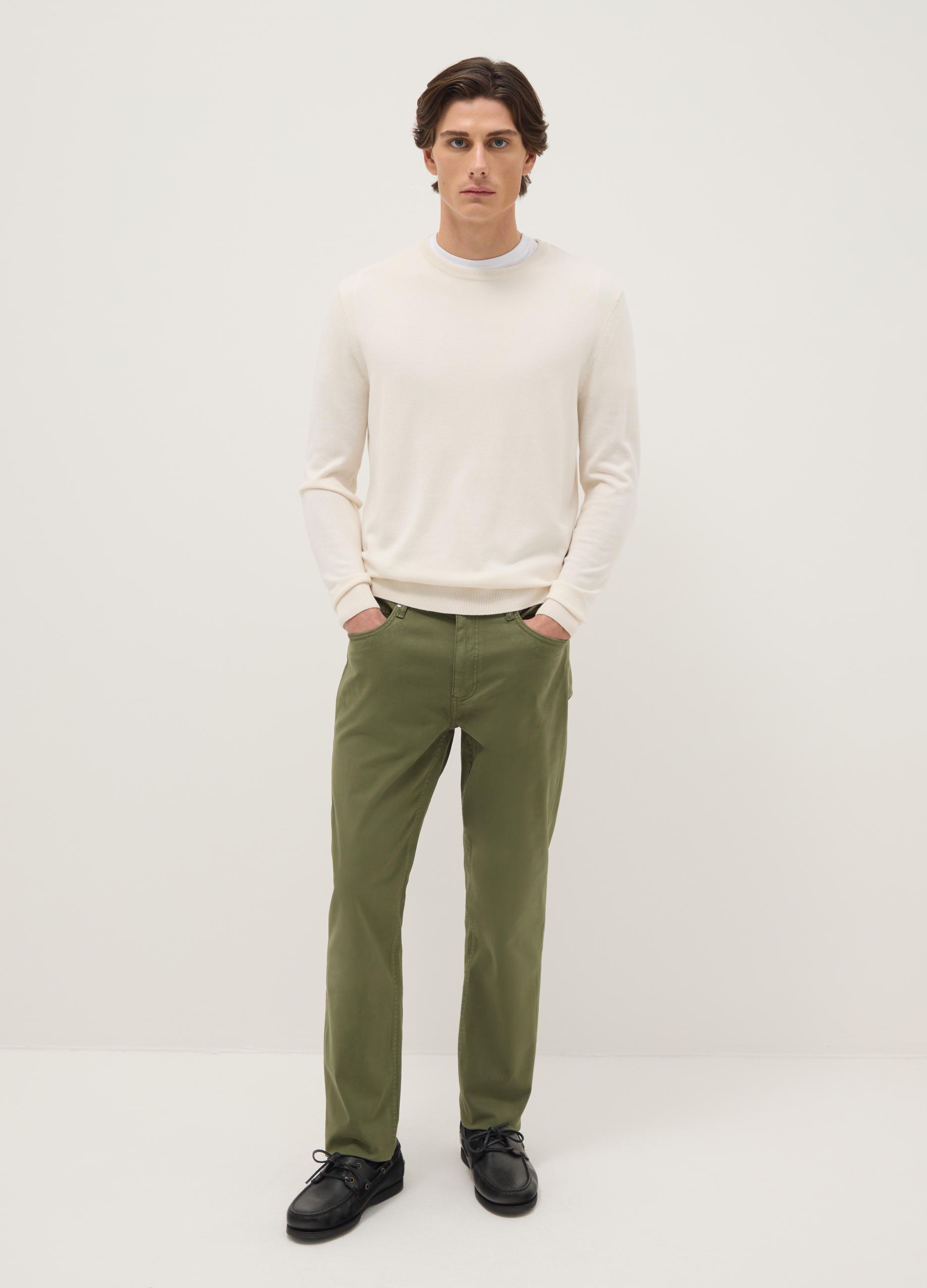 Pantalones Verdes Ajustados En Algodón Elástico, Hombre, Verde oscuro, Talla: 48