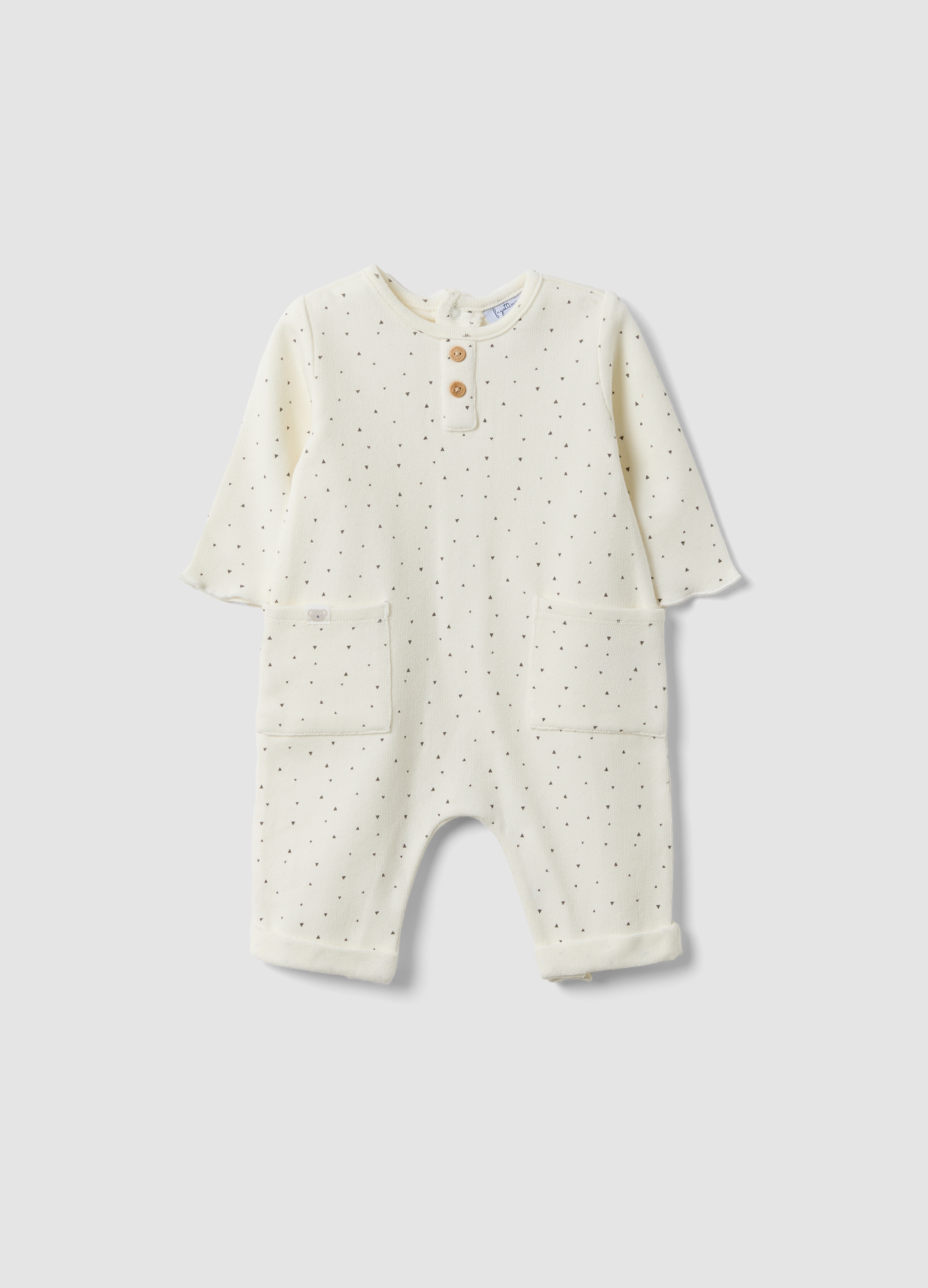FAGOTTINO, Tutina Bianca In Cotone Organico Con Bottoni E Fantasia Per Neonati, Unisex, Bianco, Taglia: 1-3